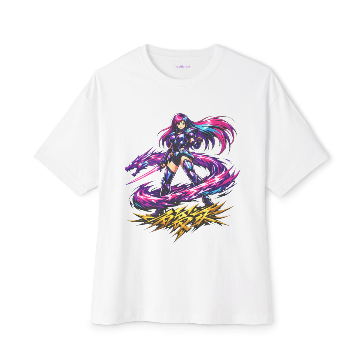 Anime Sorceress Graphic Tee — Neon Magic Girl Oversized Boxy Shirt