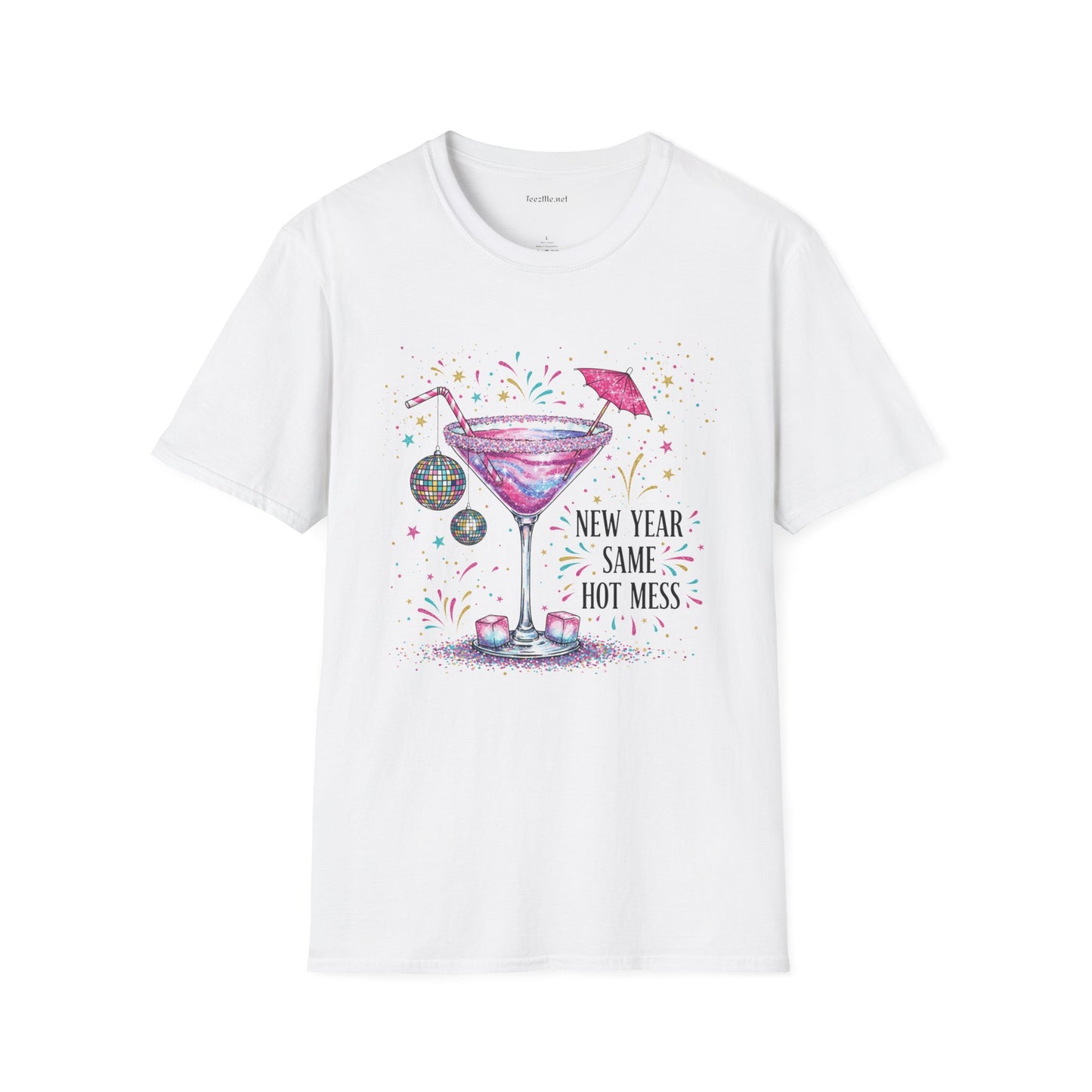 New Year Same Hot Mess 01 Unisex Softstyle T-Shirt 100% Cotton Graphic Seasonal Celebration