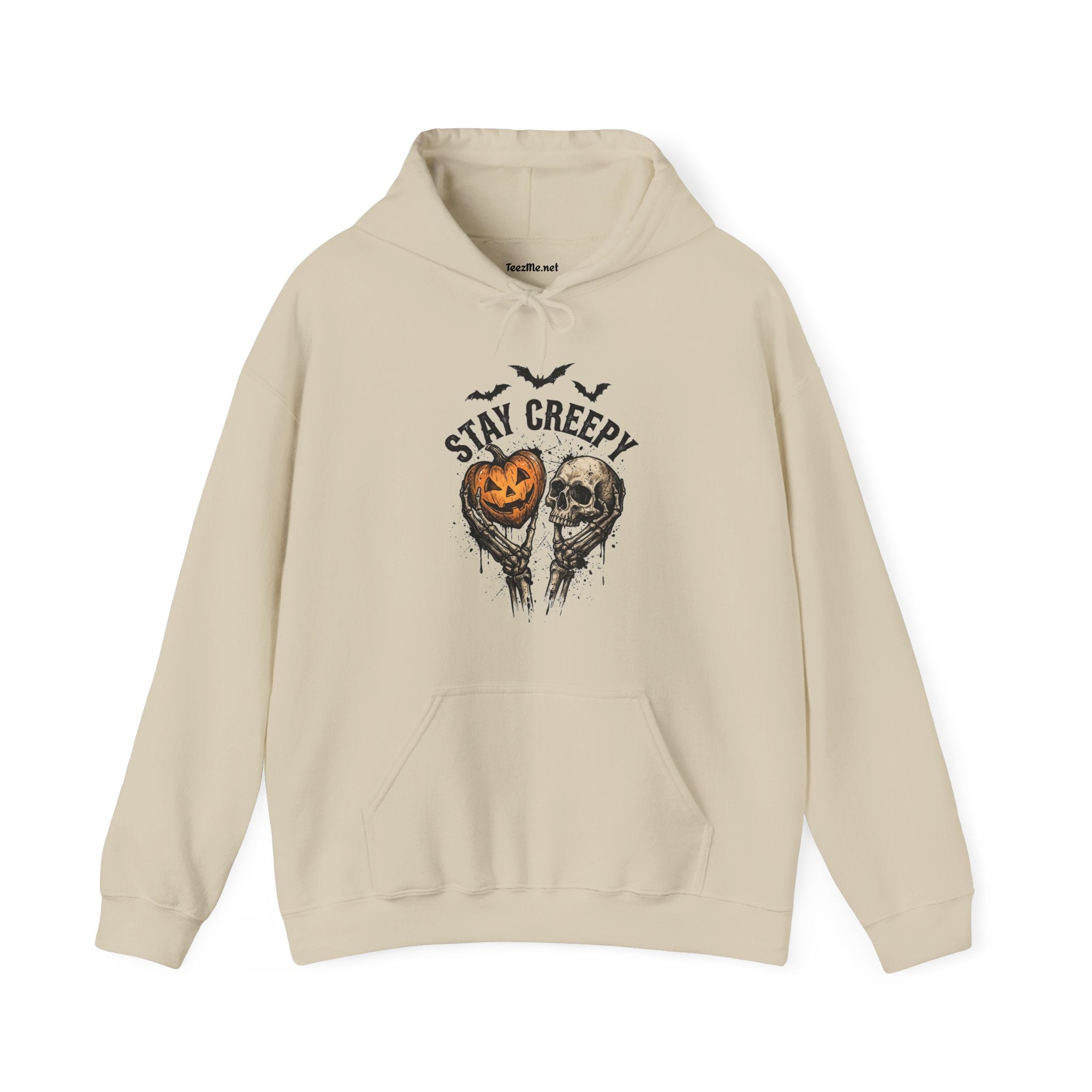 Stay Creepy Halloween Hoodie — Pumpkin & Skull Graphic Hooded Sweatshirt
