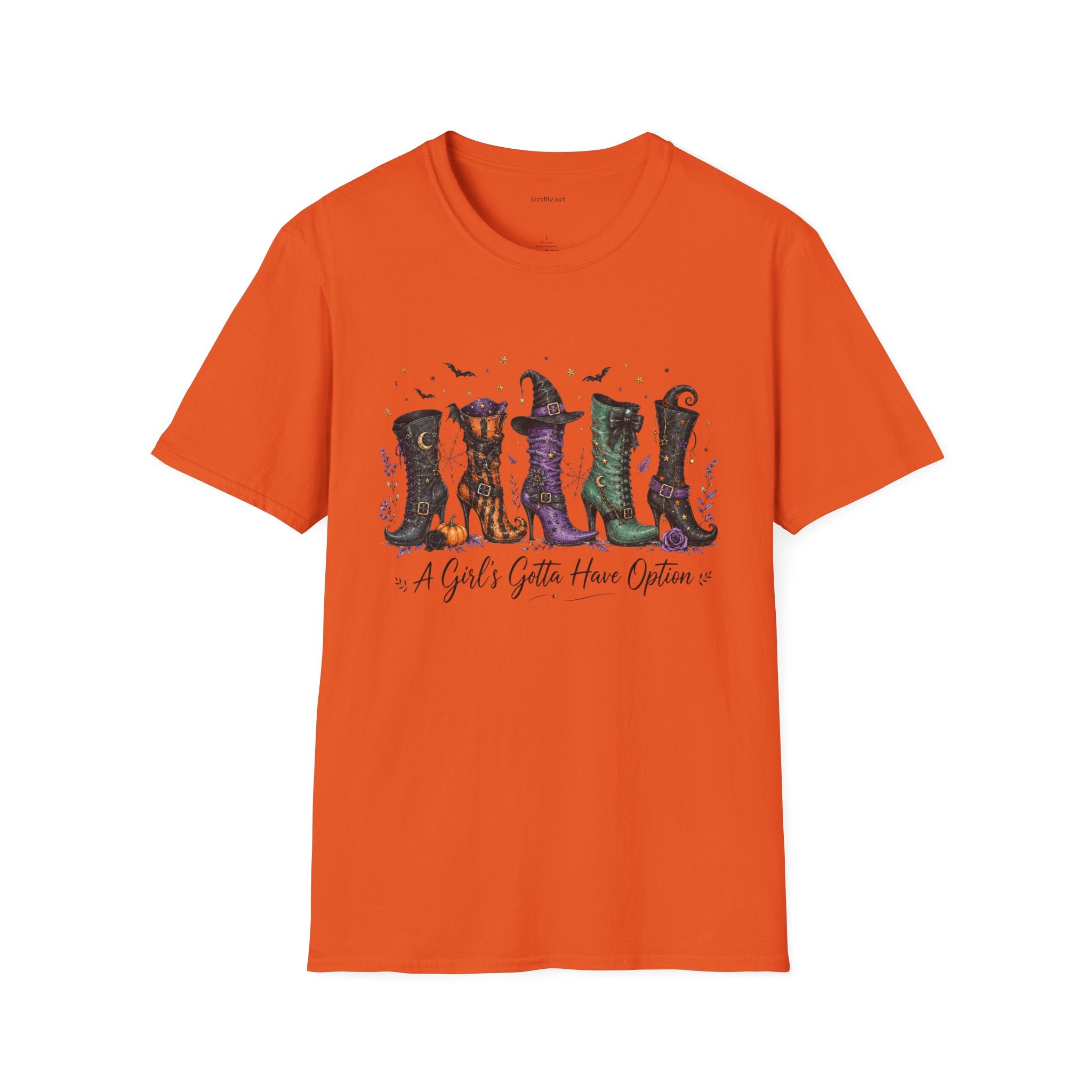 Halloween Witch Boots T-Shirt — "A Girl's Gotta Have Options" Graphic Tee