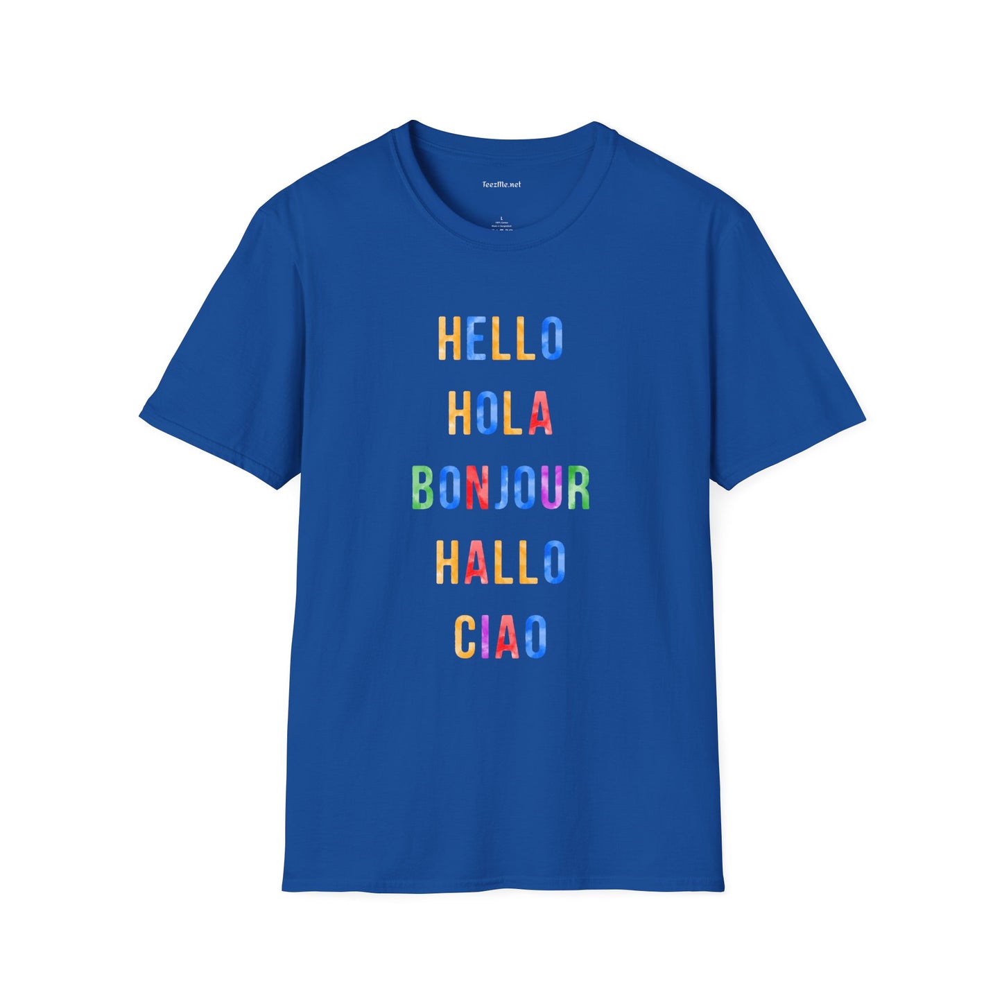 HELLO HOLA BONJOUR HALLO CIAO Unisex Softstyle T-Shirt 100% Cotton Graphic