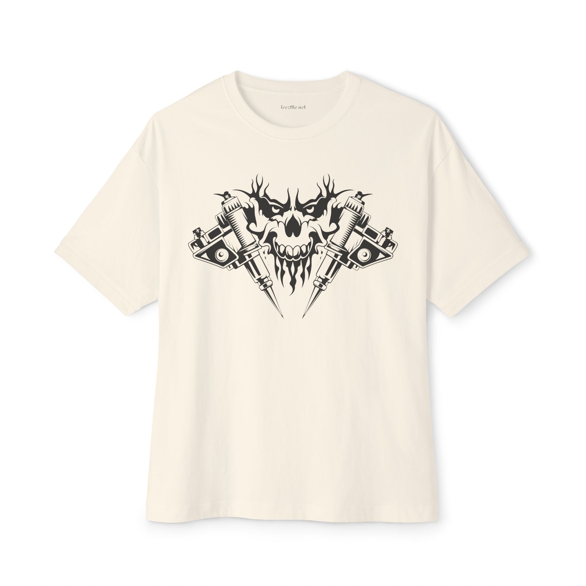 Crossed Tattoo Machine 01 Unisex Oversized Boxy Tee