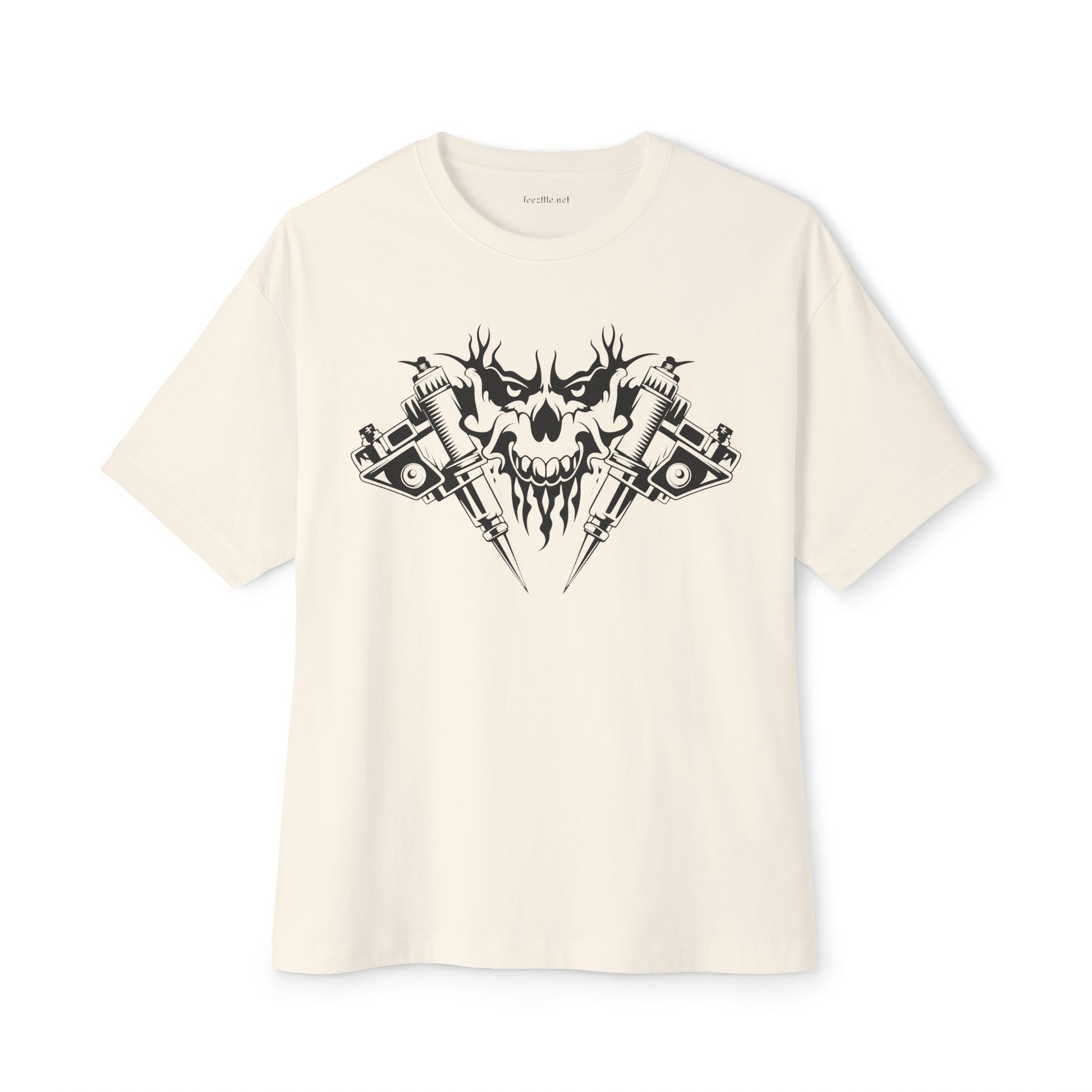 Crossed Tattoo Machine 01 Unisex Oversized Boxy Tee