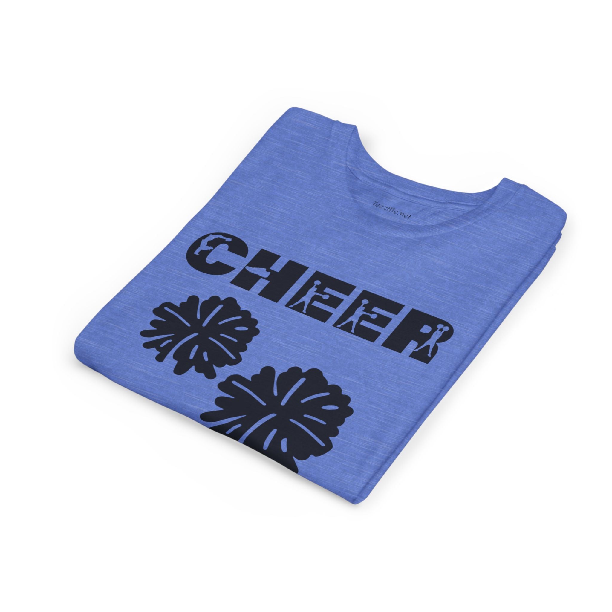 Youth Cheer T‑Shirt – 'CHEER' Graphic with Pom Poms | Kid Cheerleader Tee for Practice & Games