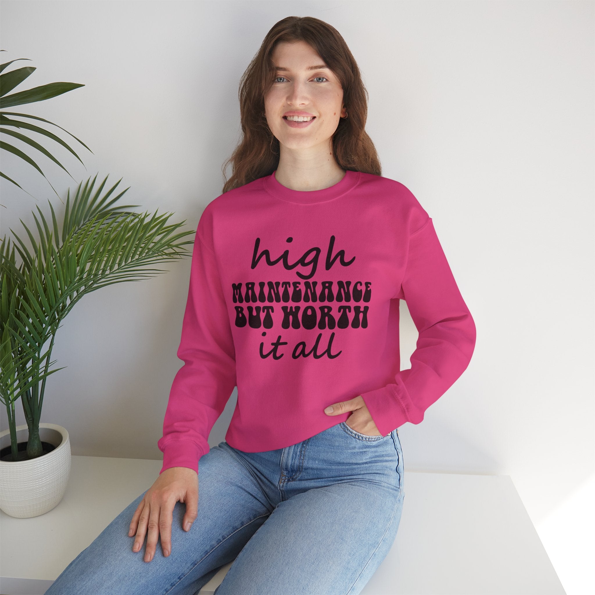 High Maintenance Worth It 01 Unisex Heavy Blend™ Crewneck Sweatshirt Graphic