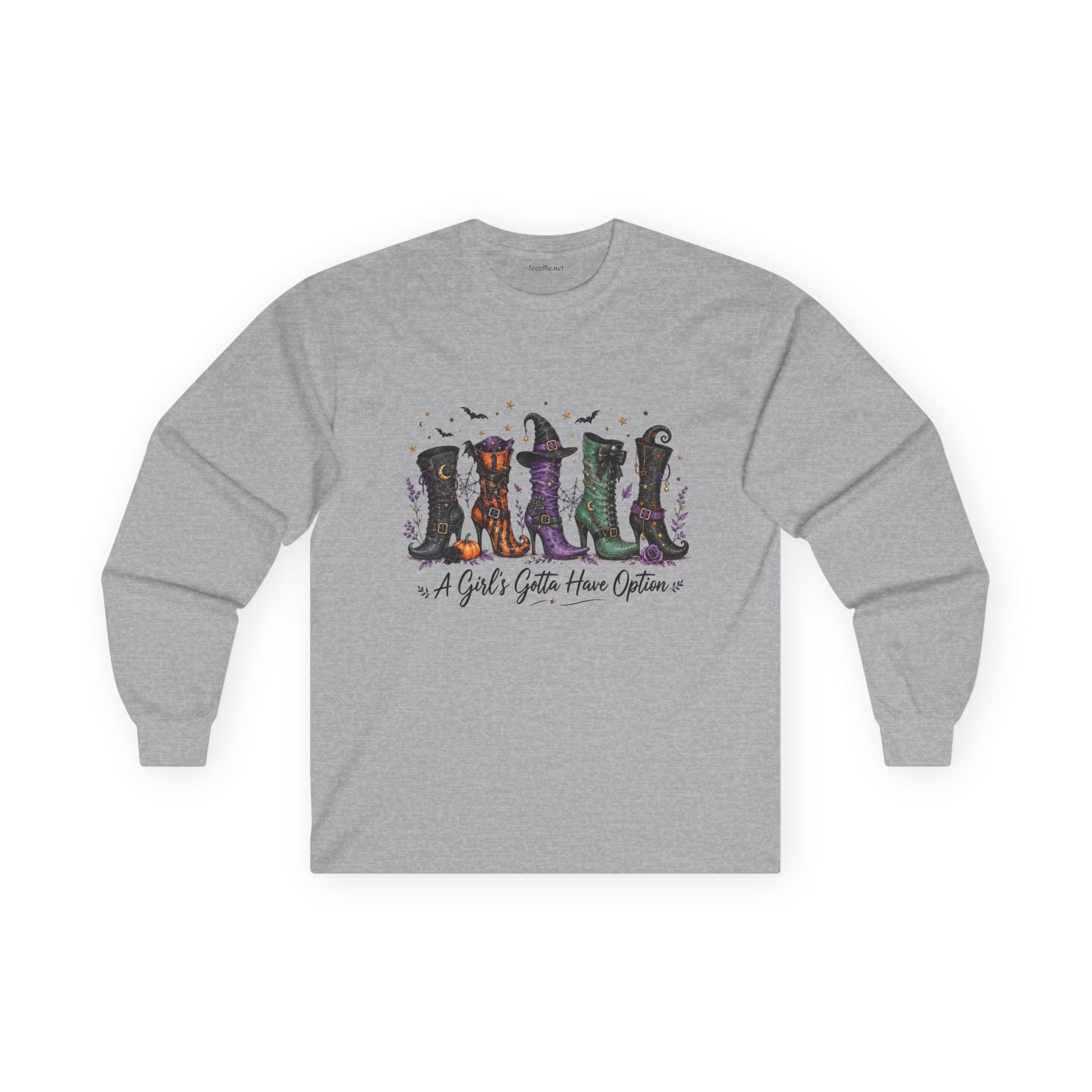 Witch Boots Graphic Long Sleeve Tee — “A Girl’s Gotta Have Options”