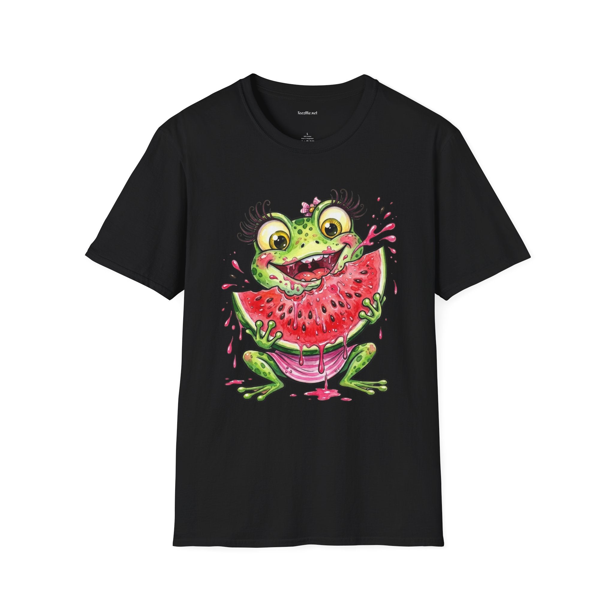 Kawaii Frog Eating Watermelon Unisex Softstyle T-Shirt 100% Cotton Graphic
