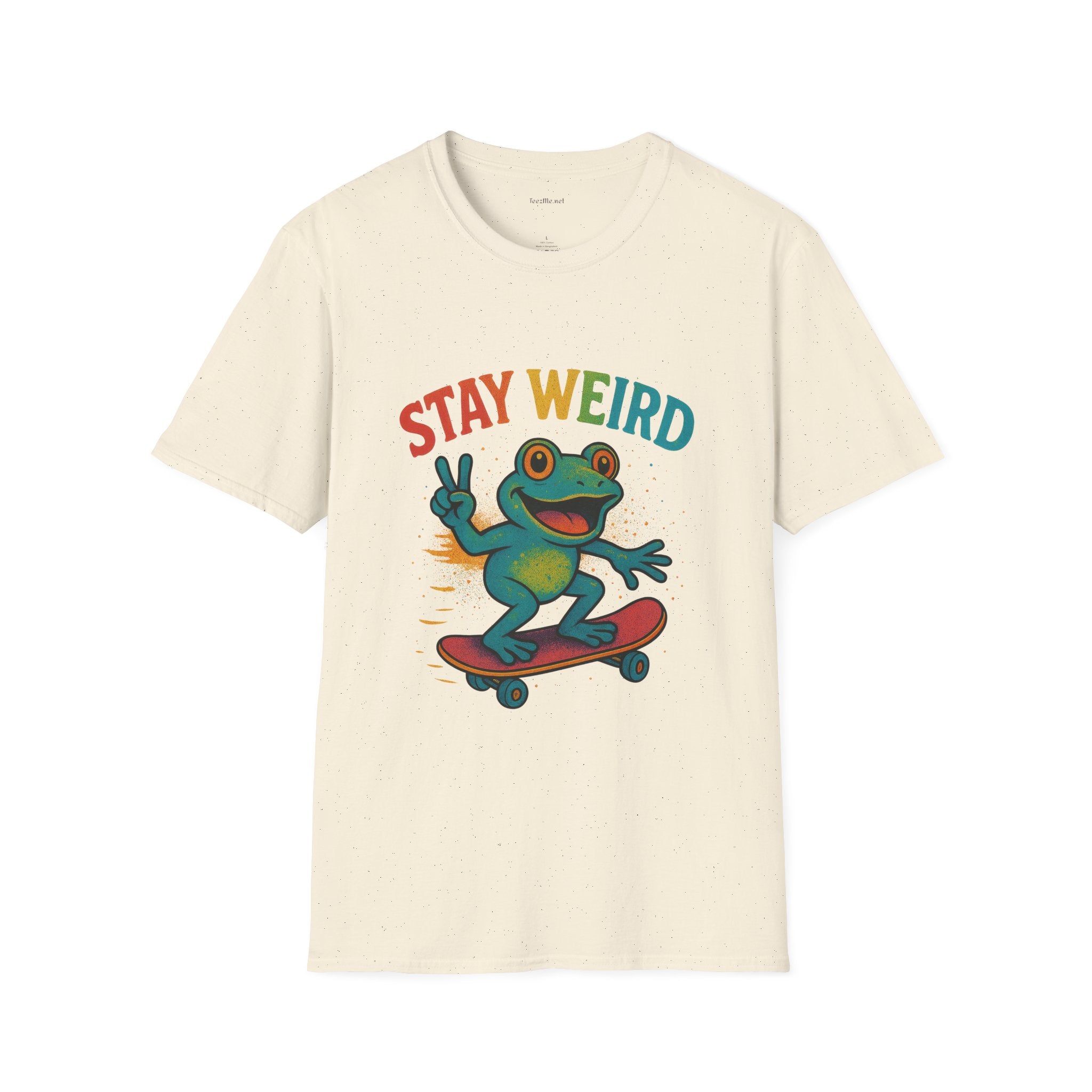 Stay Weird Frog T-Shirt — Retro Rainbow Skateboarding Frog Graphic Tee