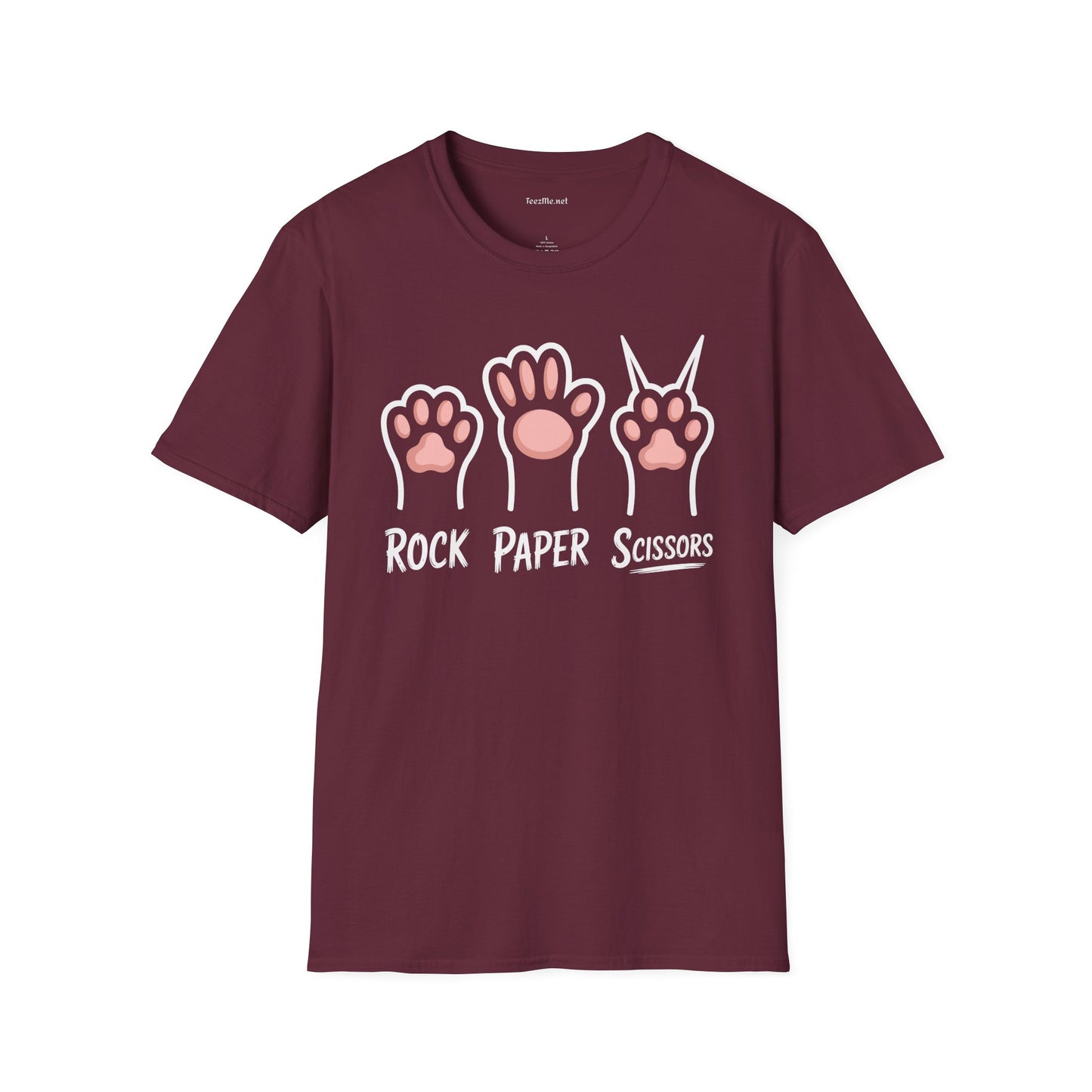 Rock Paper Scissors Cat Unisex Softstyle T-Shirt 100% Cotton Graphic