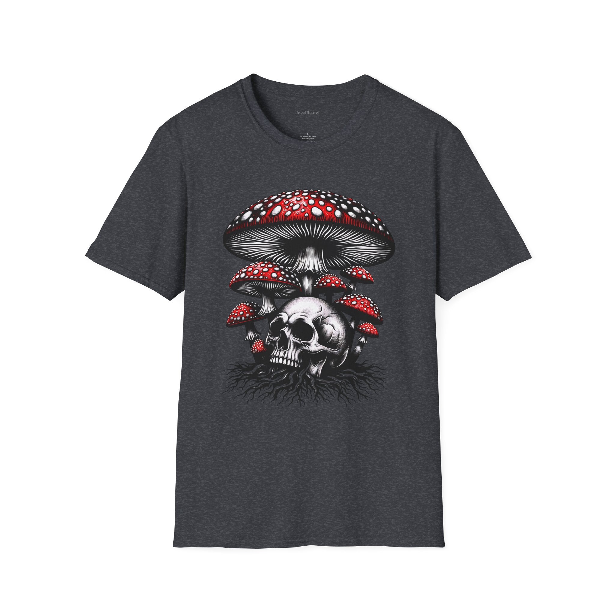 Skull with Mushroom Unisex Softstyle T-Shirt 100% Cotton Graphic