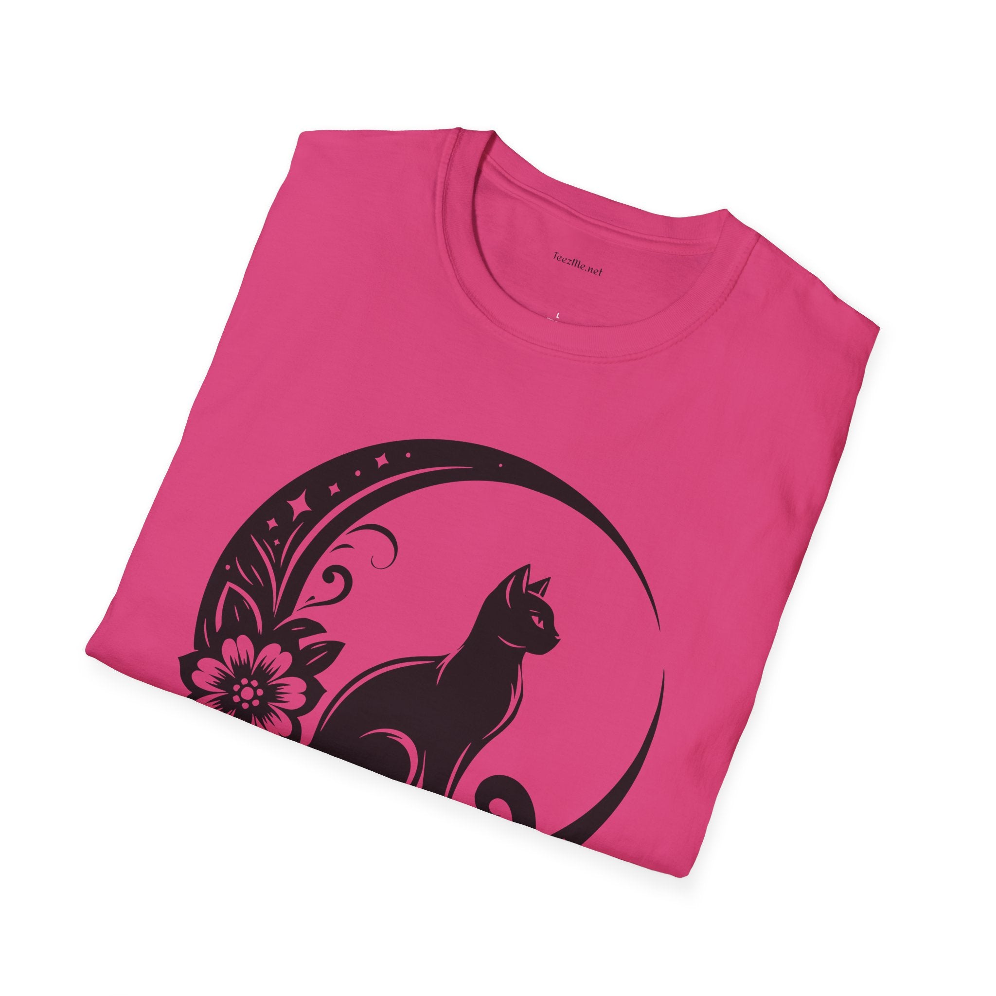 Crescent Moon Cat - Unisex Softstyle T-Shirt 100% Cotton Graphic