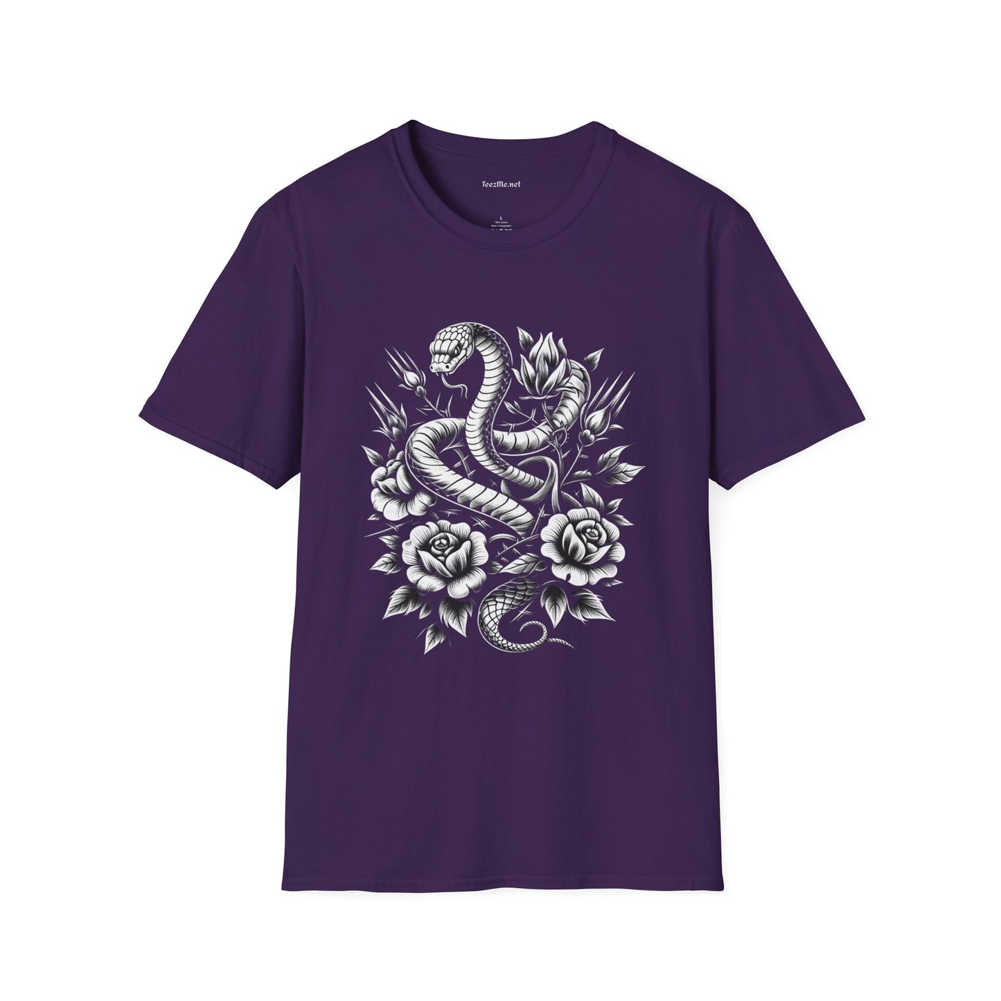 Snake with Flowers  Unisex Softstyle T-Shirt 100% Cotton Graphic