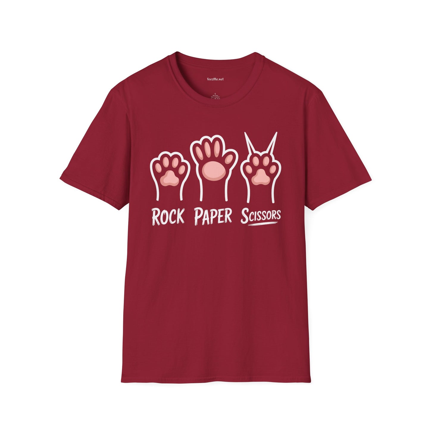 Rock Paper Scissors Cat Unisex Softstyle T-Shirt 100% Cotton Graphic