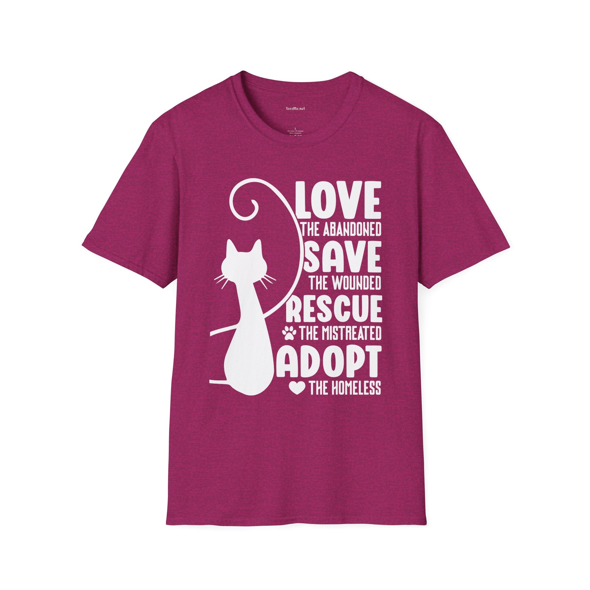 Cat Rescue T-Shirt — "Love the Abandoned, Save the Wounded" Adoption Tee