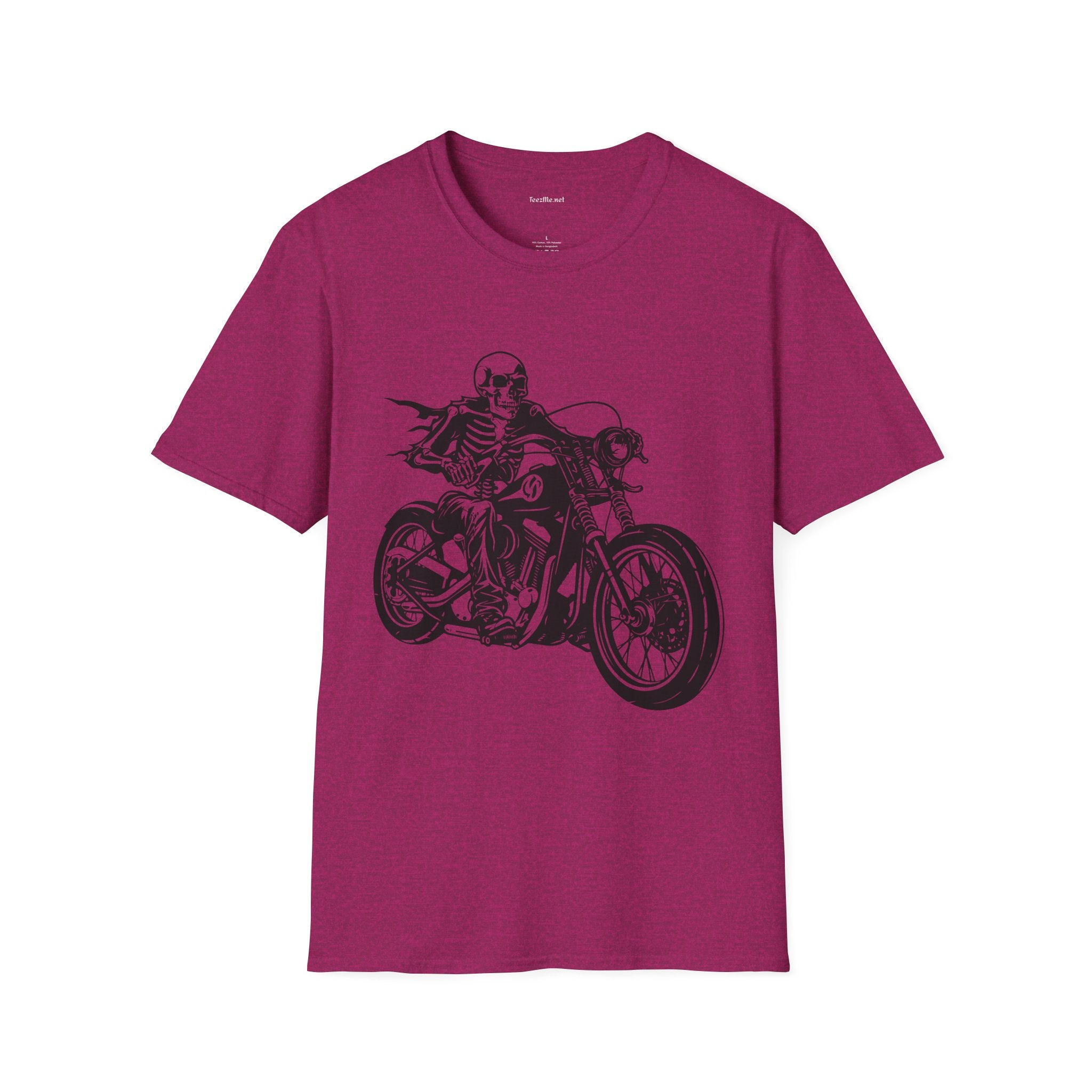 Skeleton Riding a Motorcycle Unisex Softstyle T-Shirt 100% Cotton Graphic