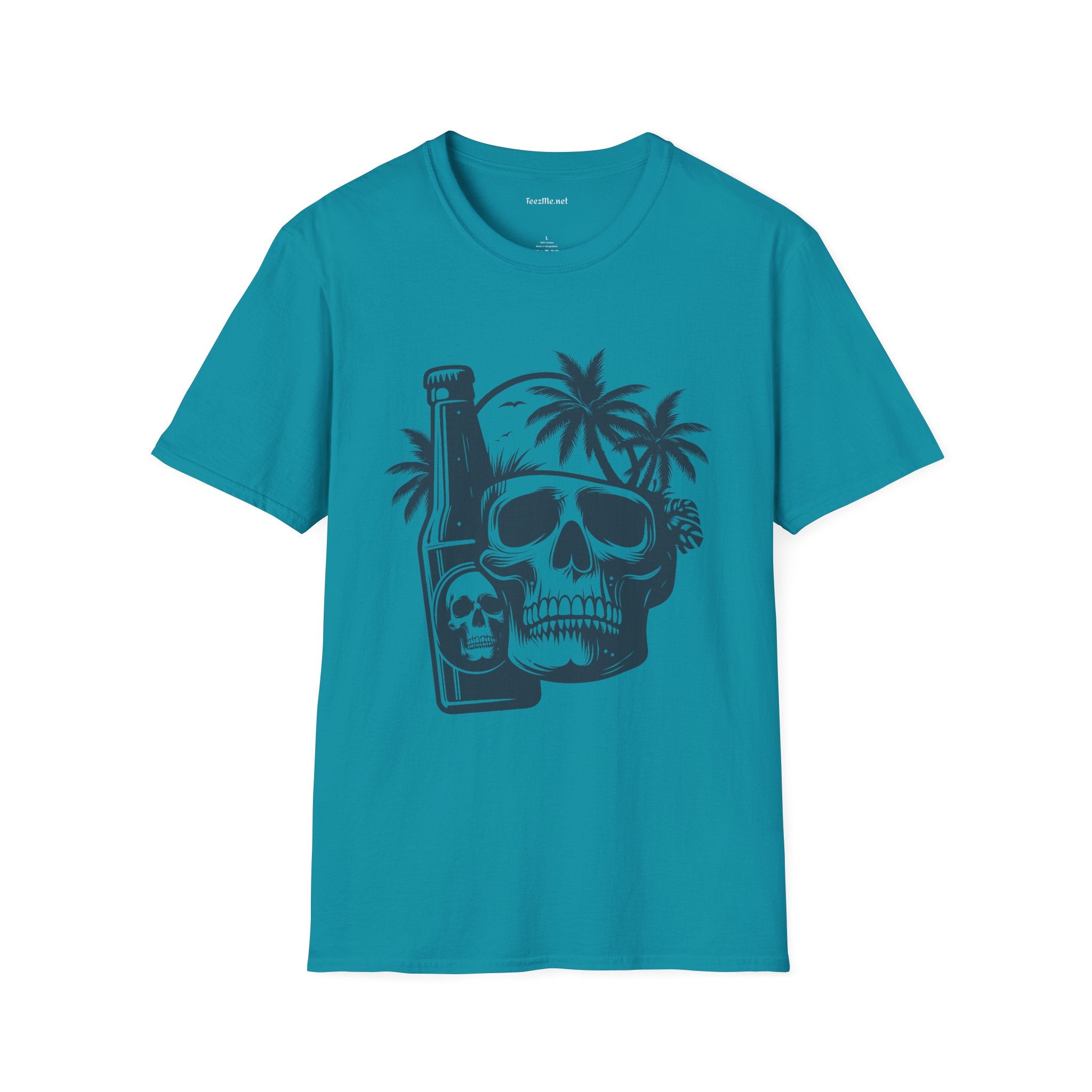 Skull with Beer 01 Unisex Softstyle T-Shirt 100% Cotton
