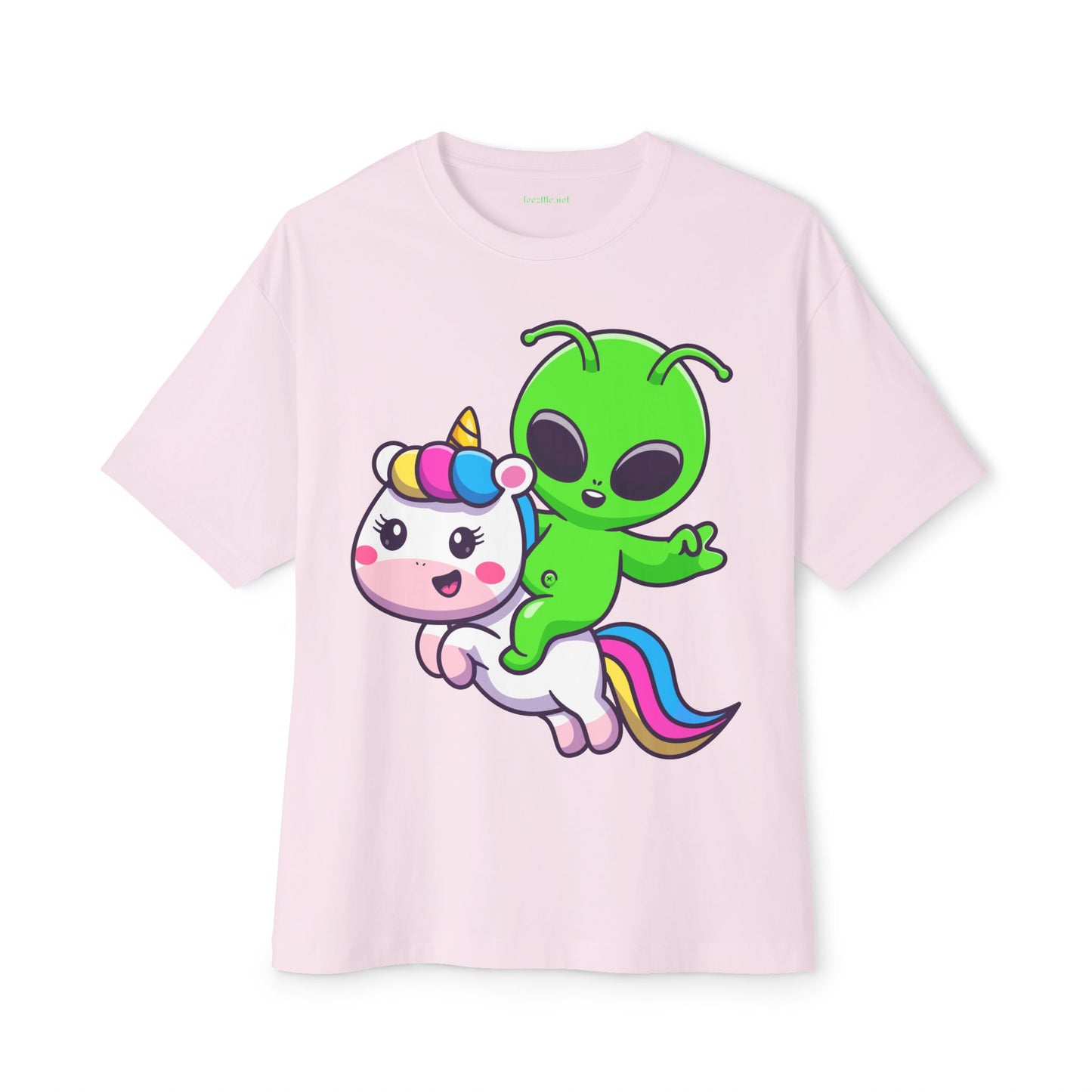 Cute Alien Riding a Unicorn Unisex Oversized Boxy Tee