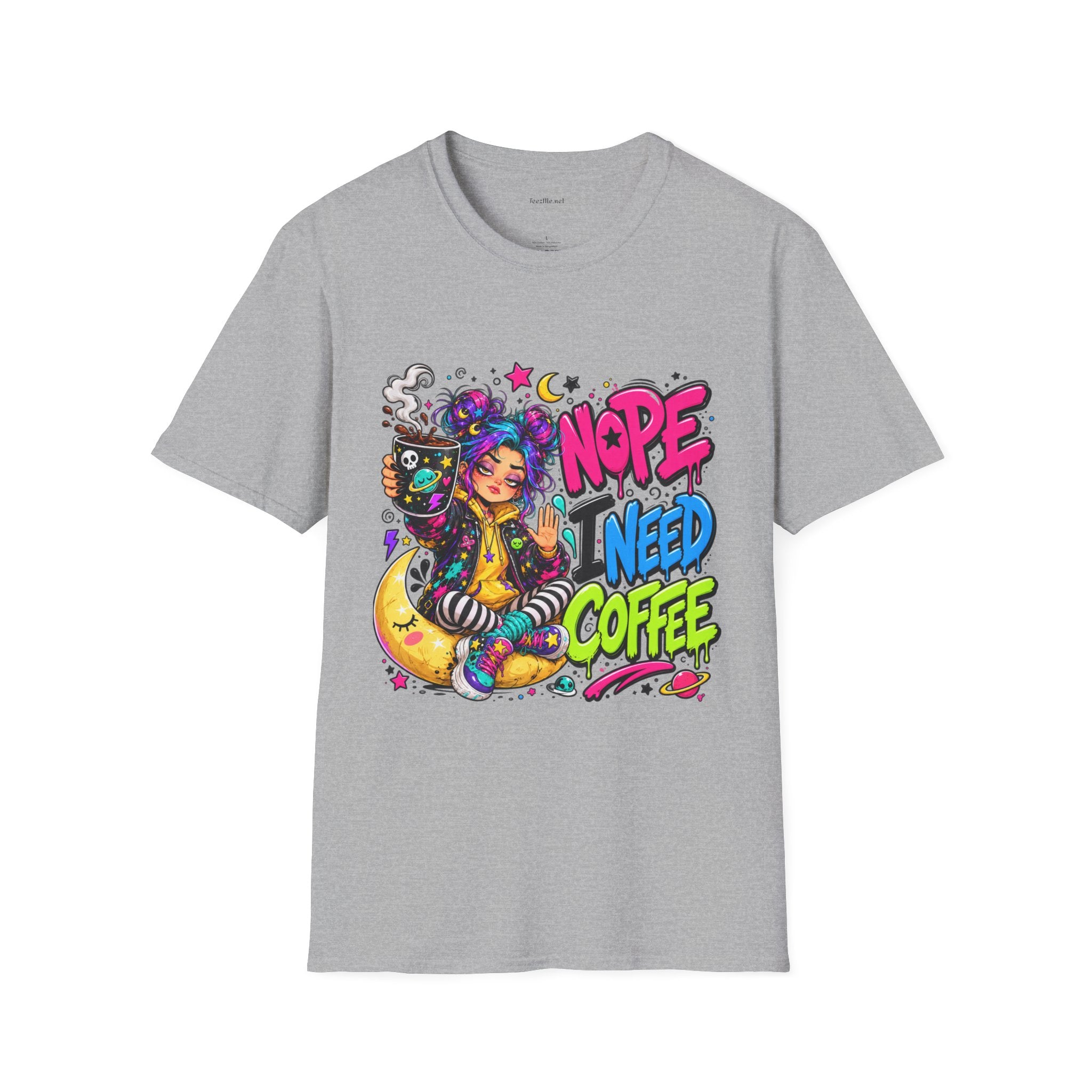 Nope I Need Coffee T‑Shirt — Colorful Coffee Lover Graphic Tee