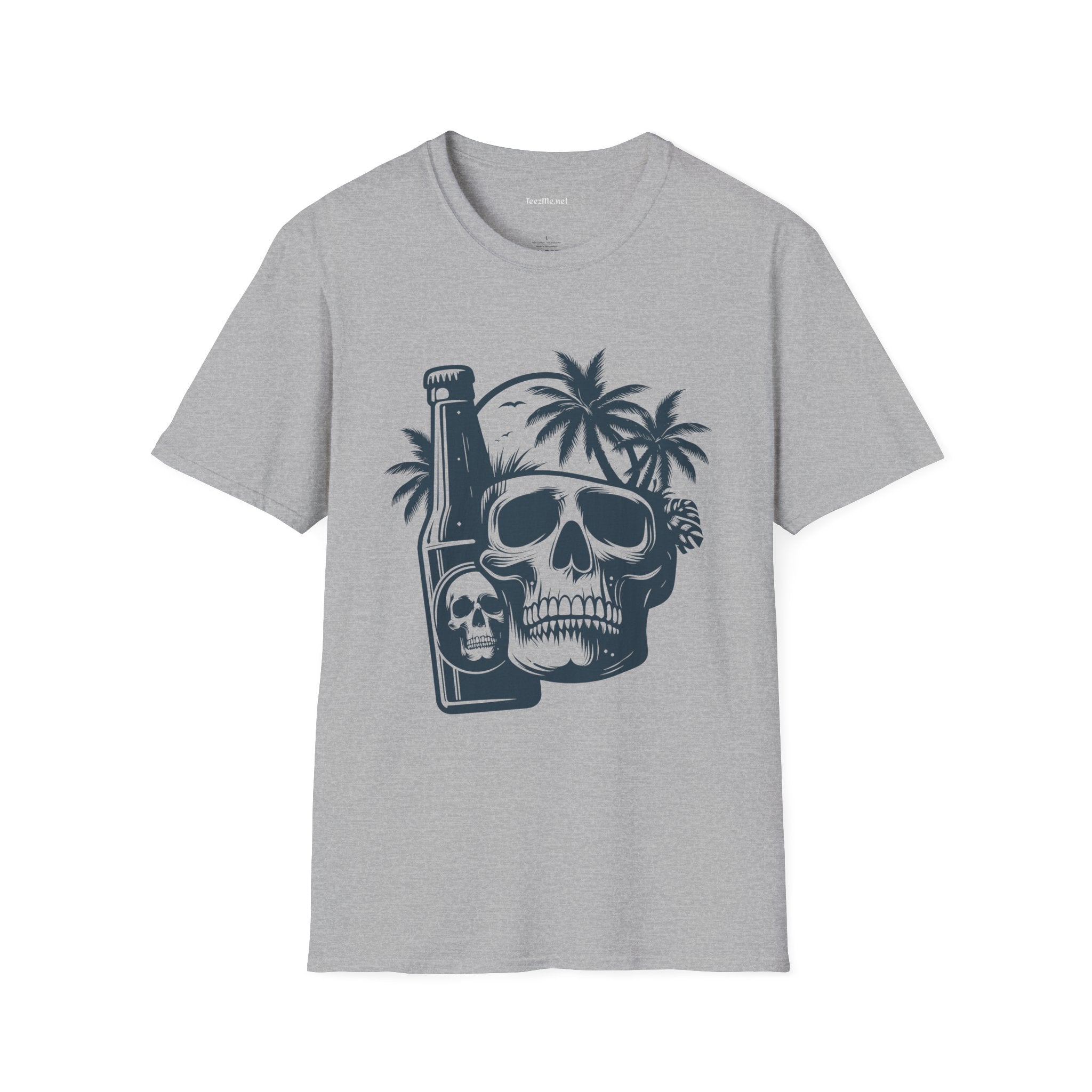 Skull with Beer 01 Unisex Softstyle T-Shirt 100% Cotton
