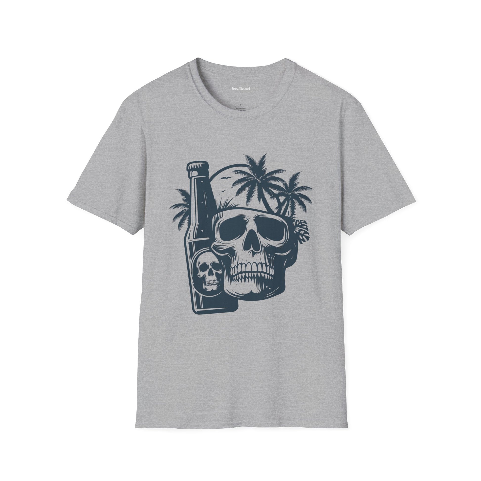 Skull with Beer 01 Unisex Softstyle T-Shirt 100% Cotton