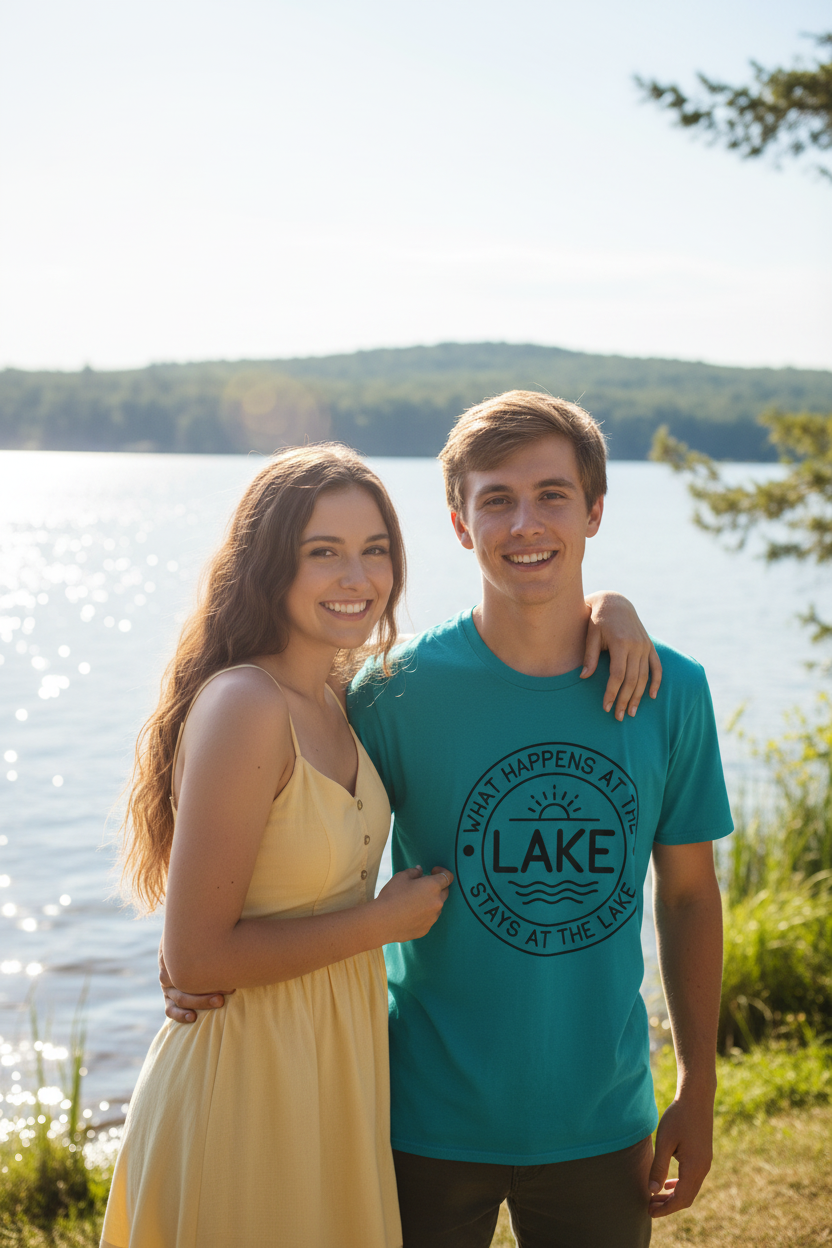 What Happens At The Lake Unisex Softstyle T-Shirt 100% Cotton Graphic