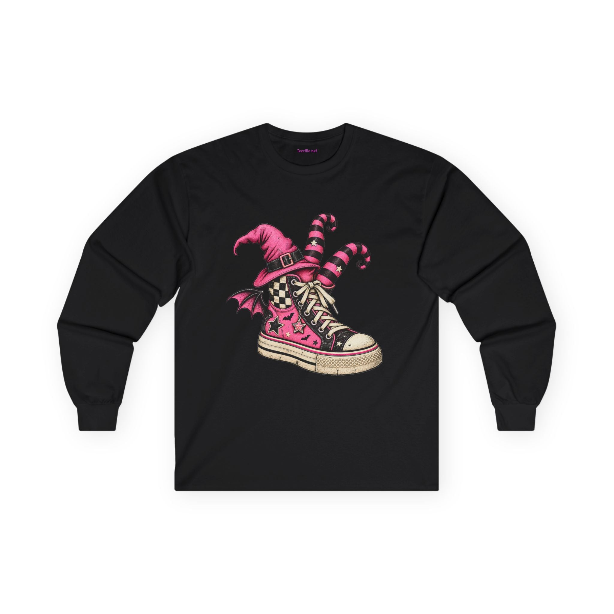 Witchy Sneaker Long Sleeve Tee — Pink Goth Converse Witch Shoe Design