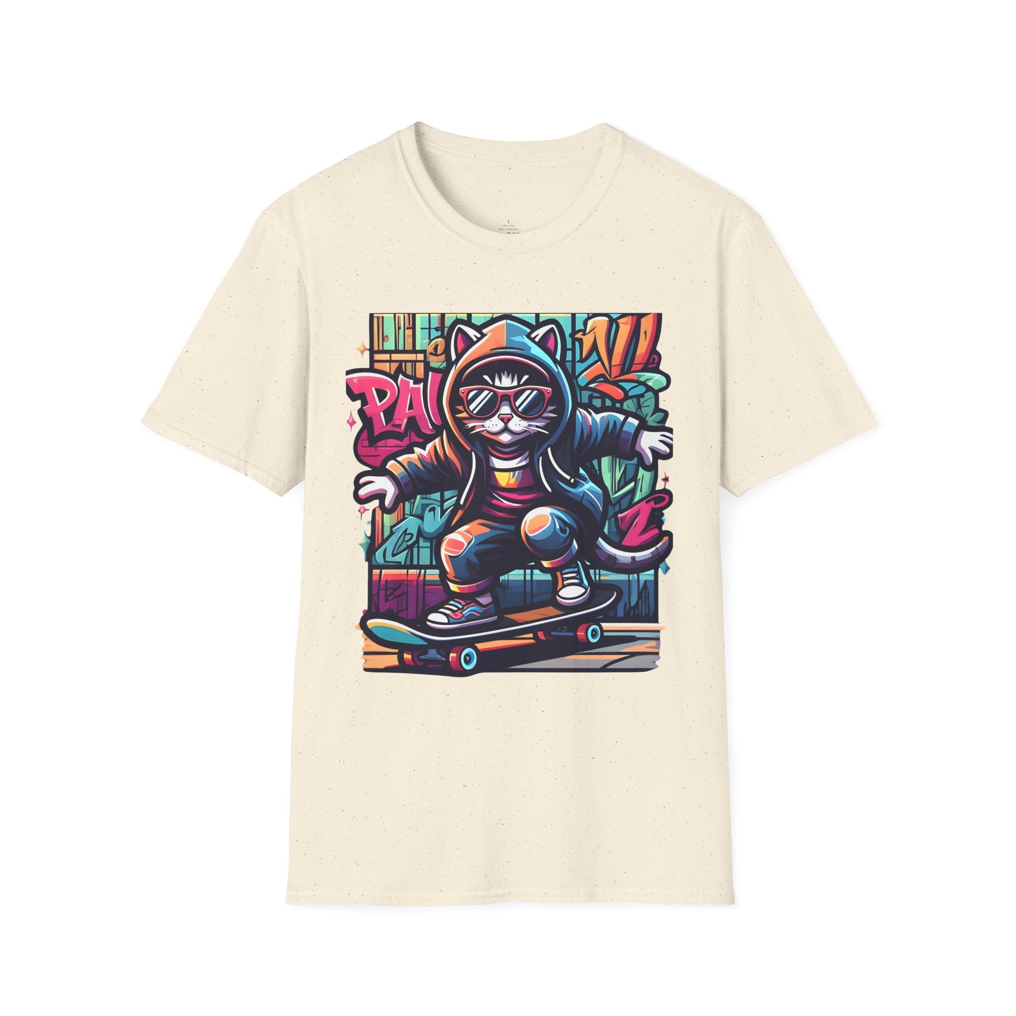 Skating Cool Cat (1) Unisex Softstyle T-Shirt 100% Cotton Graphic