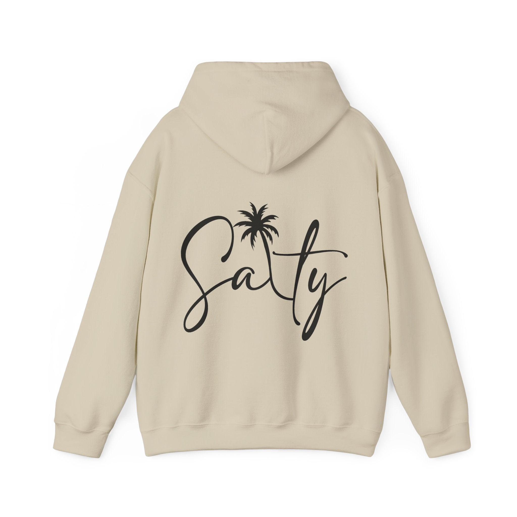 Salty Palm Hoodie — Coastal Script Beach Sweatshirt
