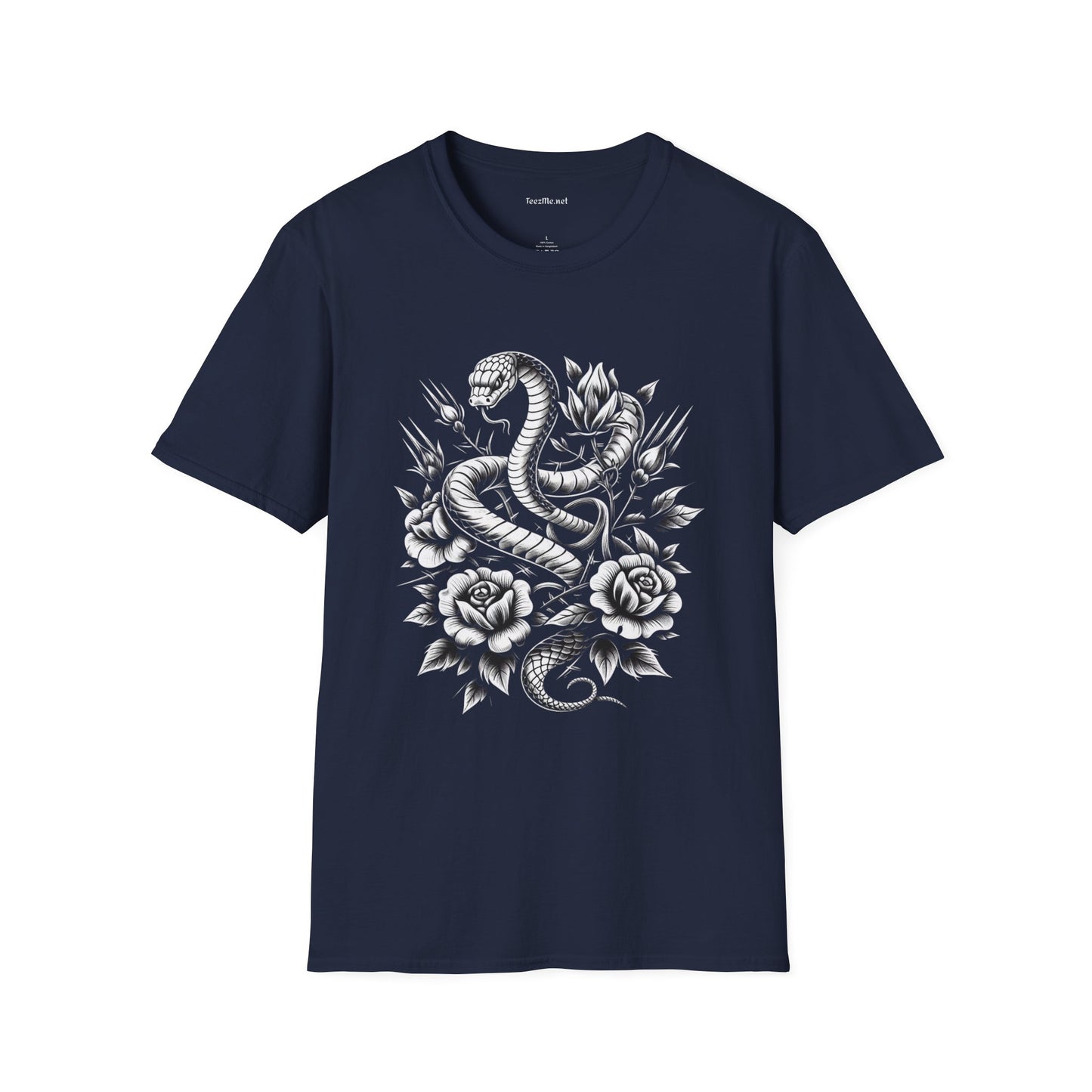 Snake with Flowers  Unisex Softstyle T-Shirt 100% Cotton Graphic