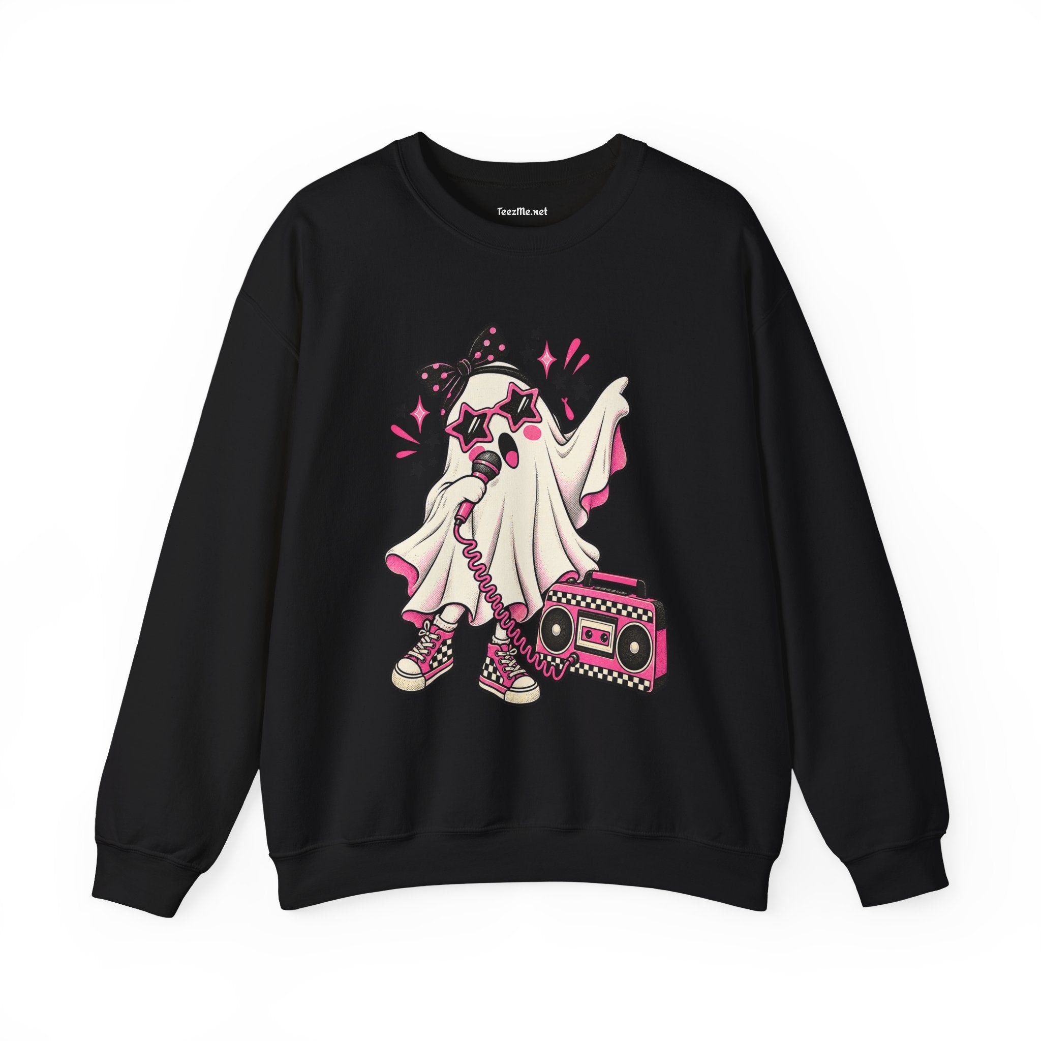 Retro Ghost Crewneck Sweatshirt — Cute 80s Boombox Ghost Design