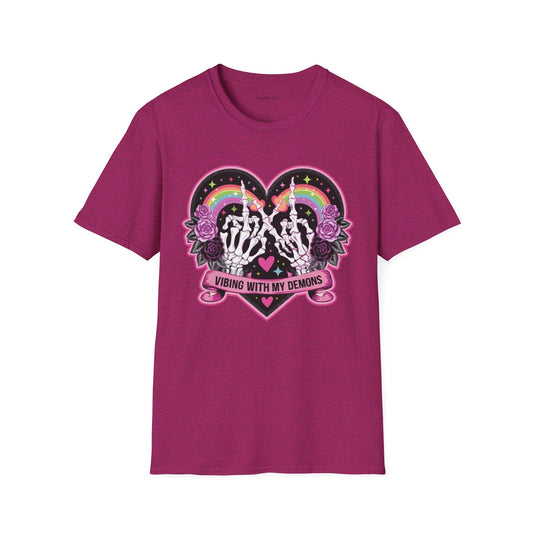 Vibing with My Demons Unisex Softstyle T-Shirt 100% Cotton Graphic