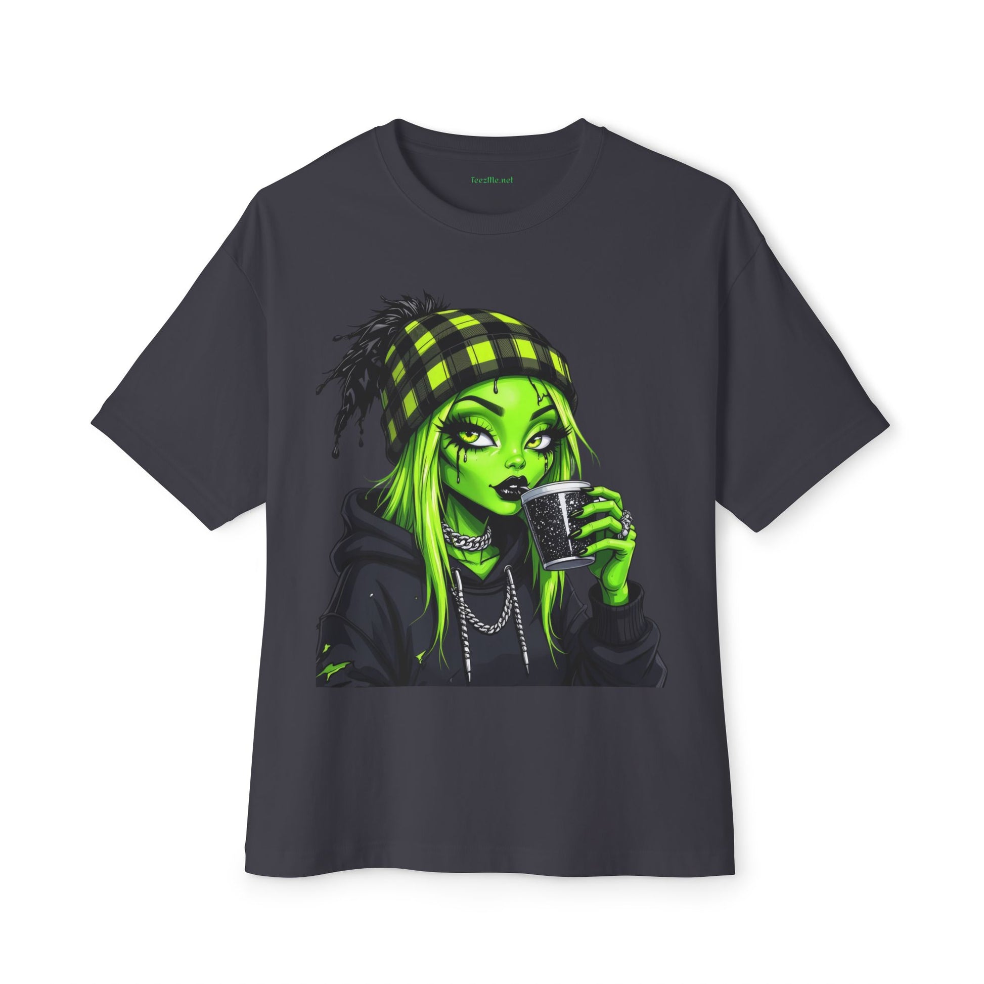 Alien Coffee Girl Unisex Oversized Boxy Tee