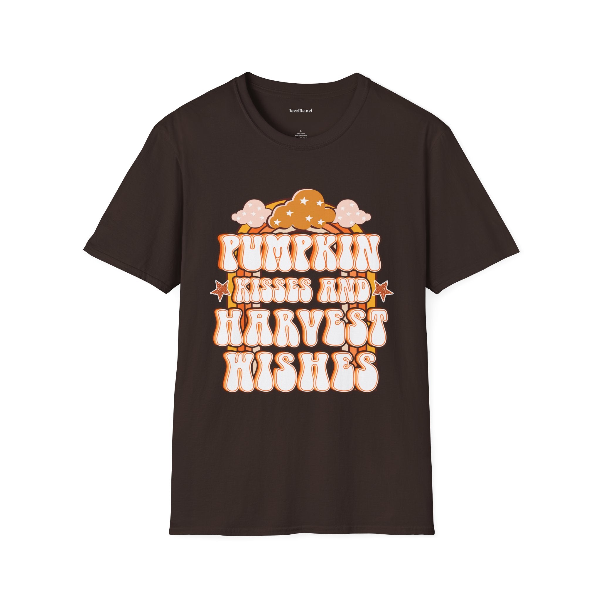 Pumpkin Kisses and Harvest Wishes 01 Unisex Soft T-Shirt 100% Cotton Graphic