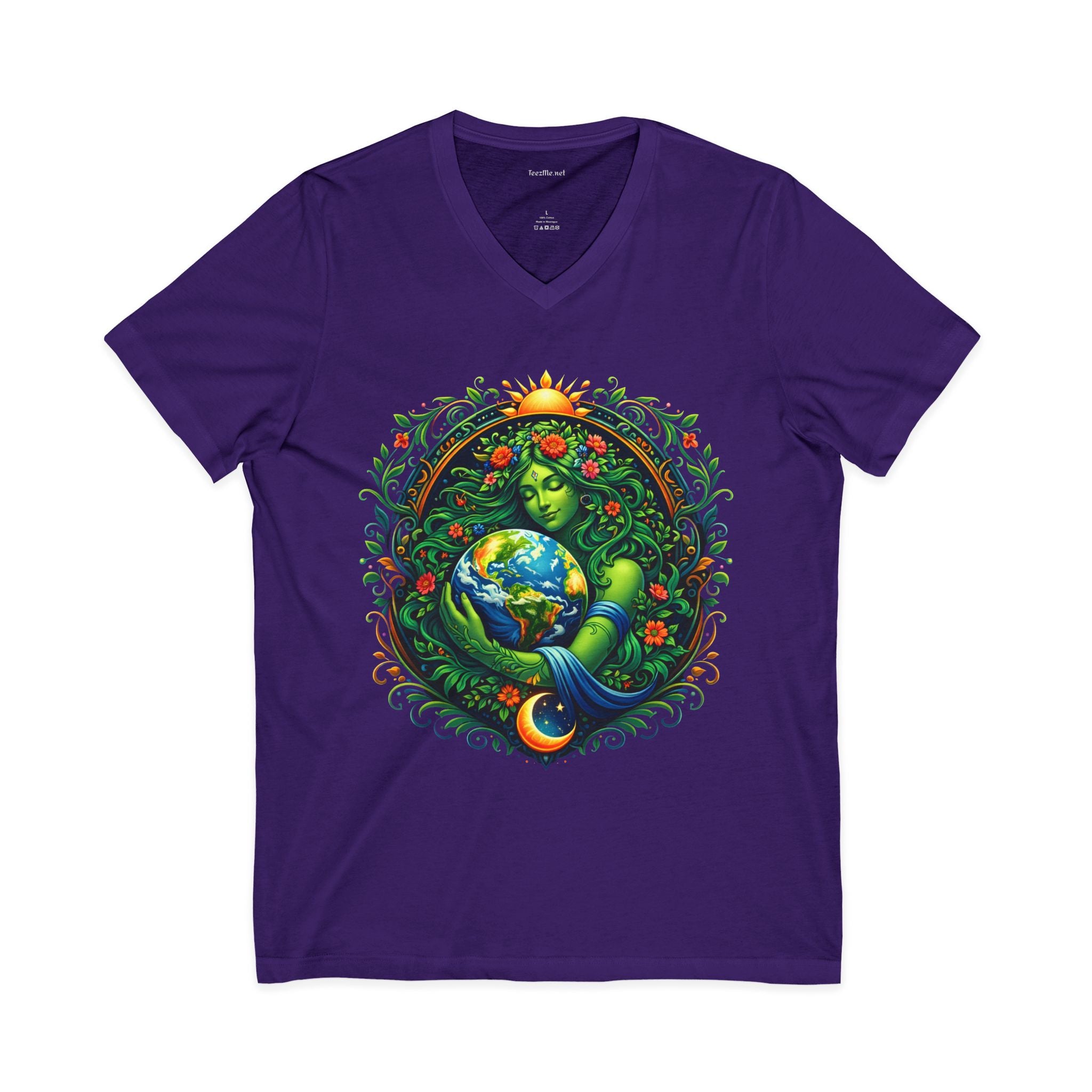 Earth Goddess V-Neck Tee — Mother Nature Embrace Eco Love Shirt