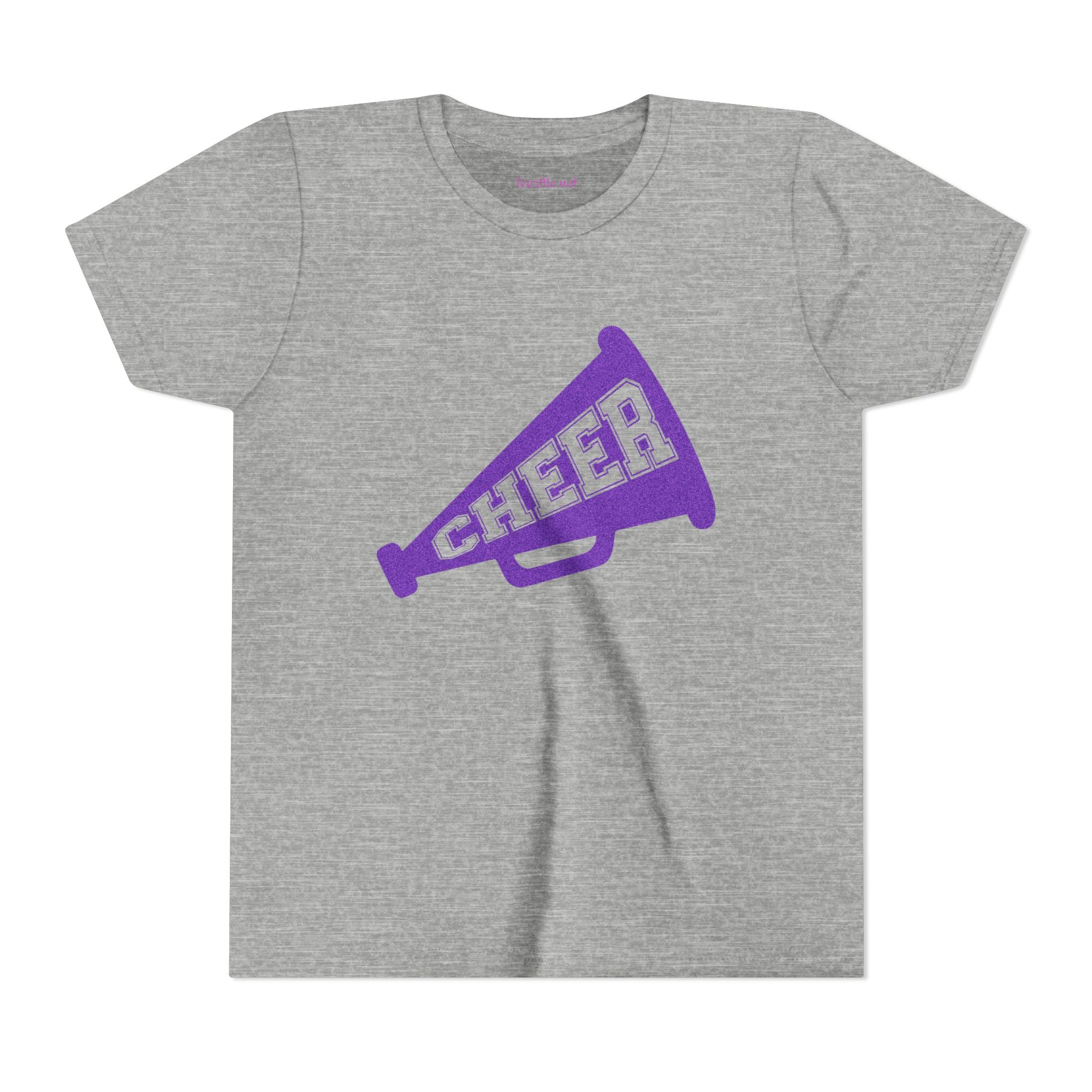 Youth Cheer Megaphone T‑Shirt — Purple Cheer Graphic Tee for Kids