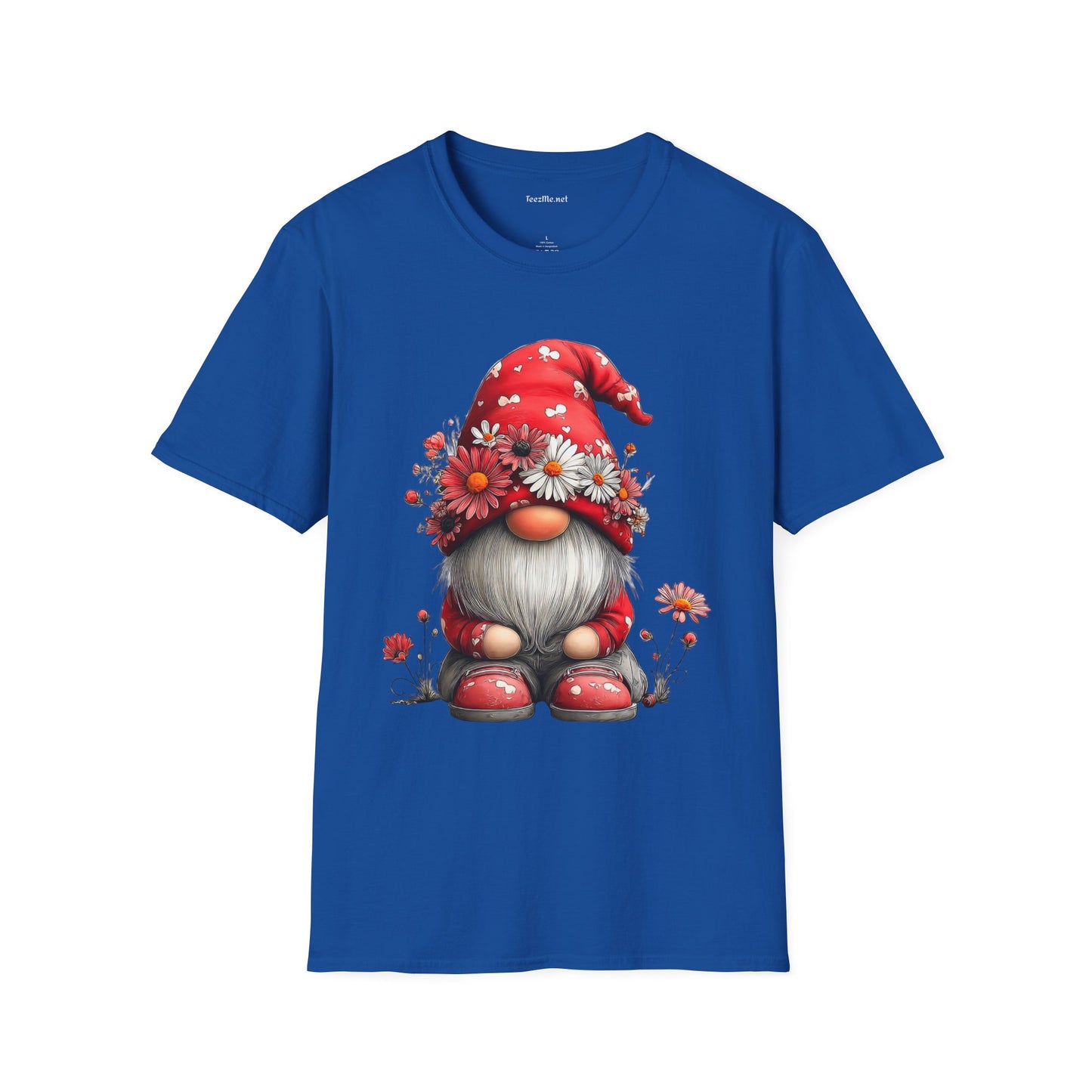 Floral Gnome Unisex SoftStyle T-Shirt 100% Cotton Graphic