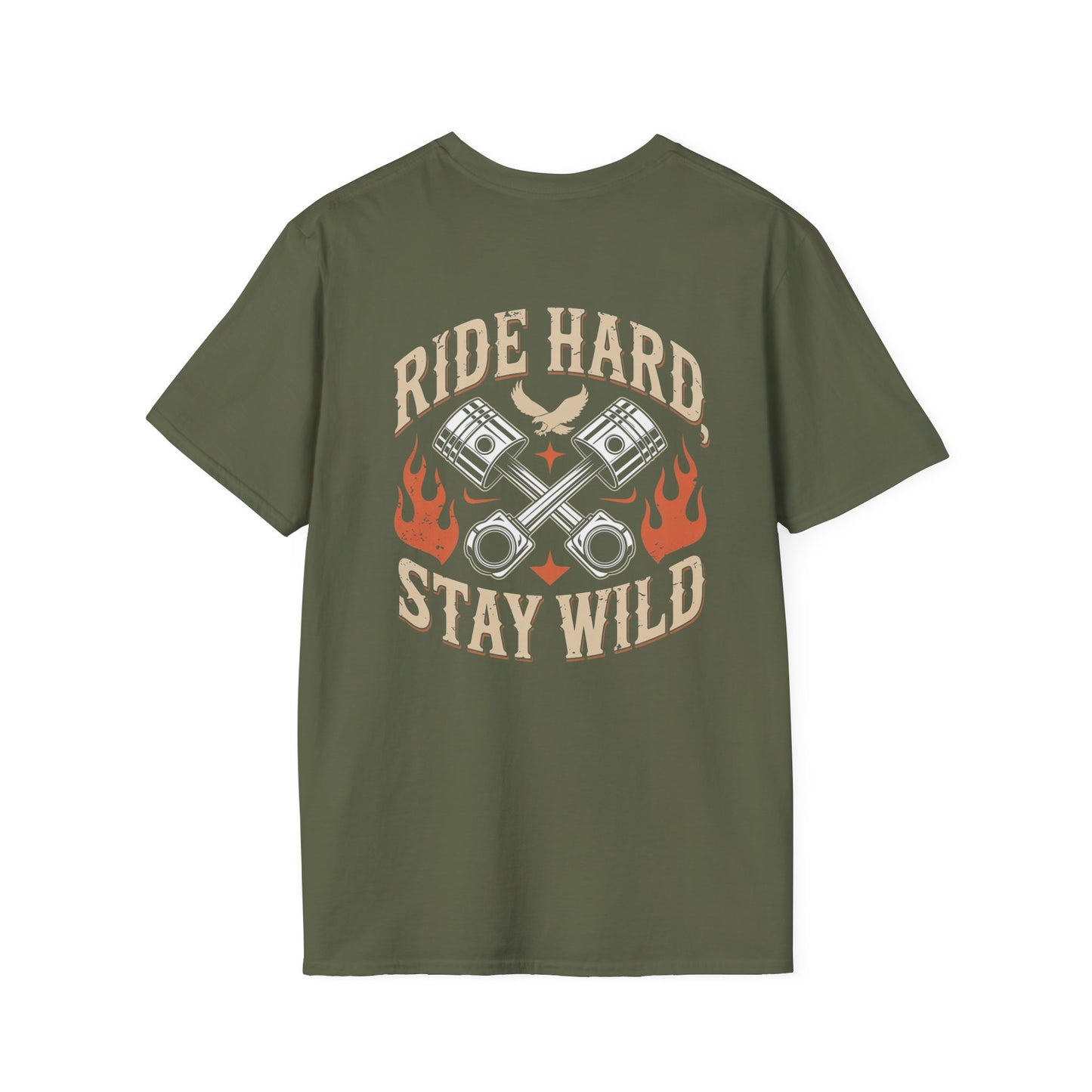 Ride Hard Stay Wild (printed on back) Unisex SoftStyle T-Shirt 100% Cotton Graphic