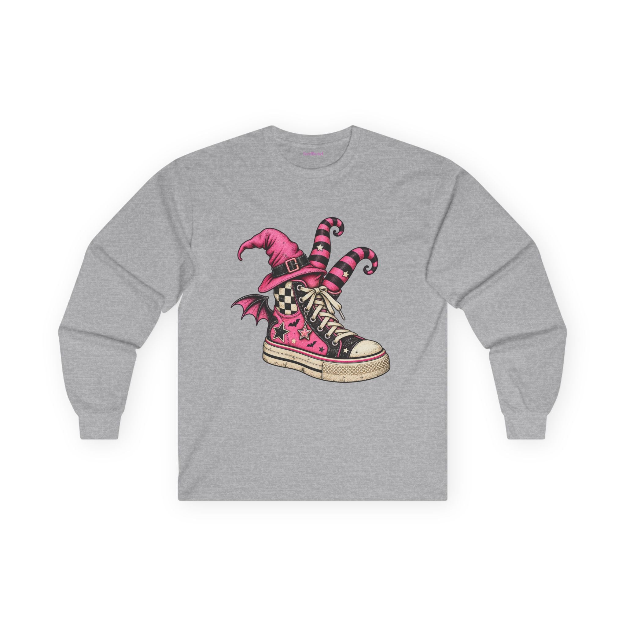 Witchy Sneaker Long Sleeve Tee — Pink Goth Converse Witch Shoe Design
