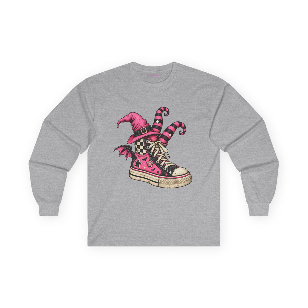 Witchy Sneaker Long Sleeve Tee — Pink Goth Converse Witch Shoe Design