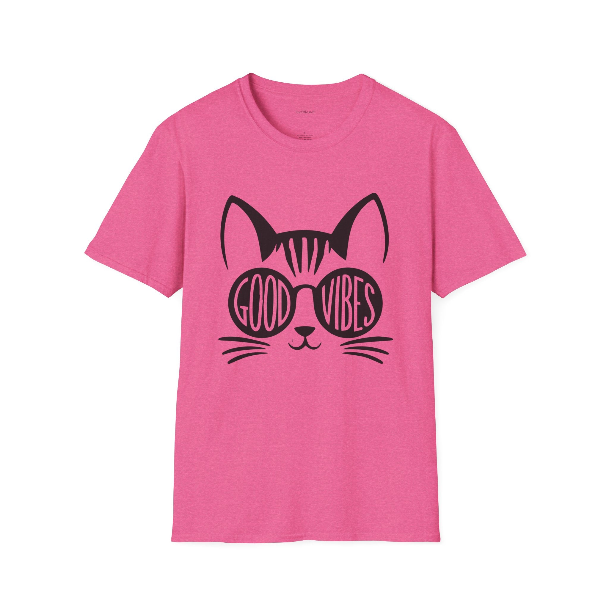 Good Vibes Cat Glasses 01 Unisex Softstyle T-Shirt 100% Cotton Graphic