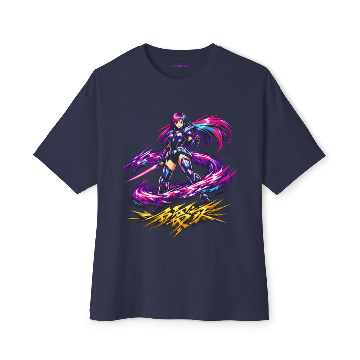 Anime Sorceress Graphic Tee — Neon Magic Girl Oversized Boxy Shirt