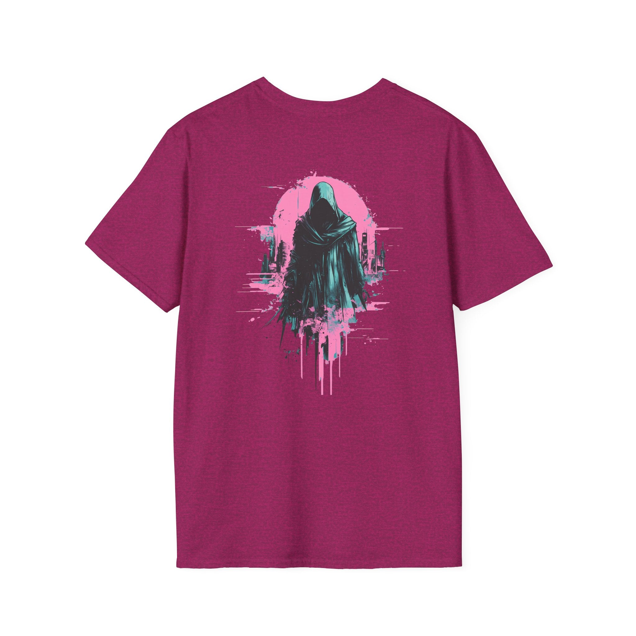 Reaper City Scape on back of Unisex Softstyle Graphic T-Shirt