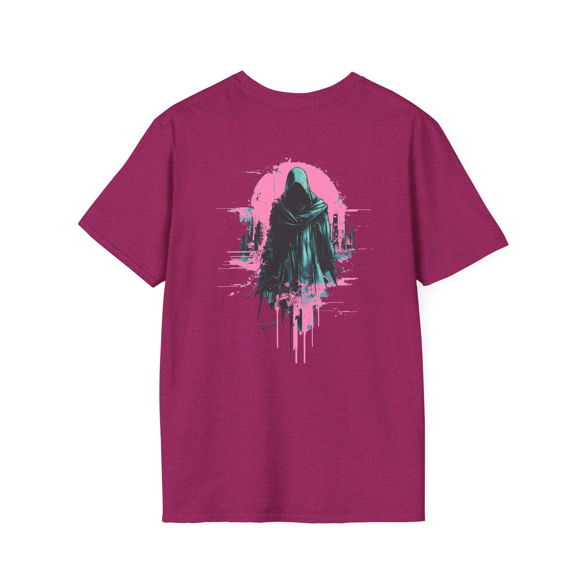Reaper City Scape on back of Unisex Softstyle Graphic T-Shirt