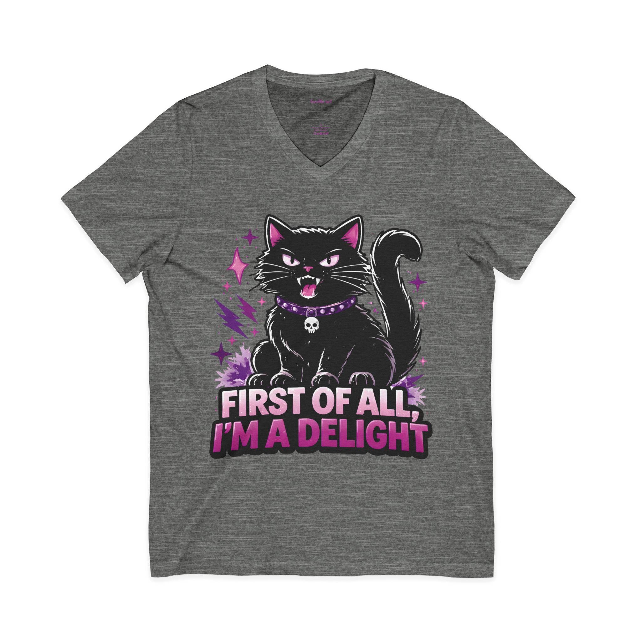 Cat Tee — "First of All I'm a Delight" V‑Neck
