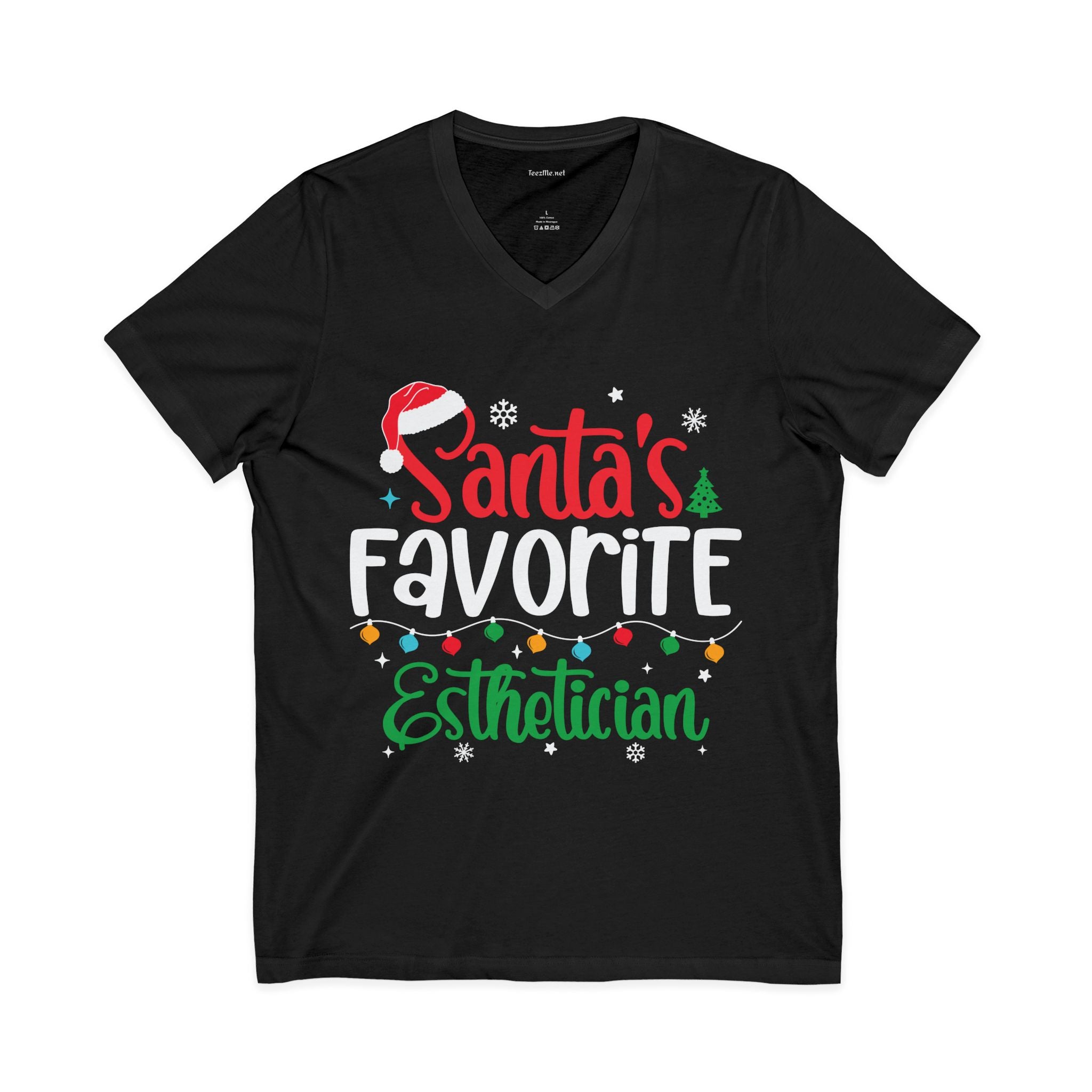 Santa’s Favorite Esthetician V-Neck Tee — Christmas Esthetician Gift
