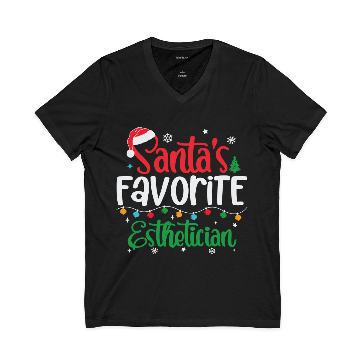 Santa’s Favorite Esthetician V-Neck Tee — Christmas Esthetician Gift