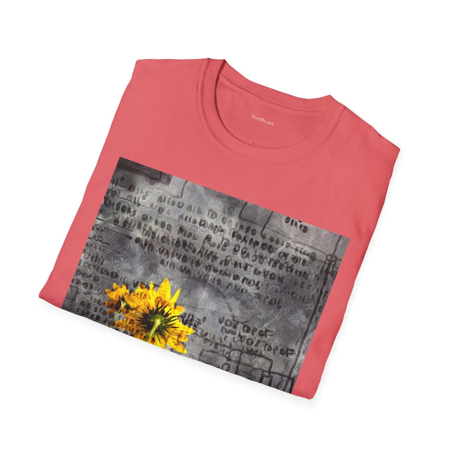 Yellow flowers with ancient symbols - Unisex Softstyle T-Shirt 100% Cotton Graphic