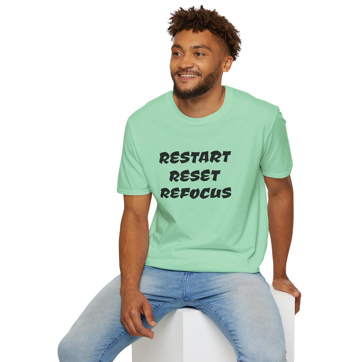 RESTART RESET REFOCUS - Unisex Softstyle T-Shirt 100% Cotton Graphic