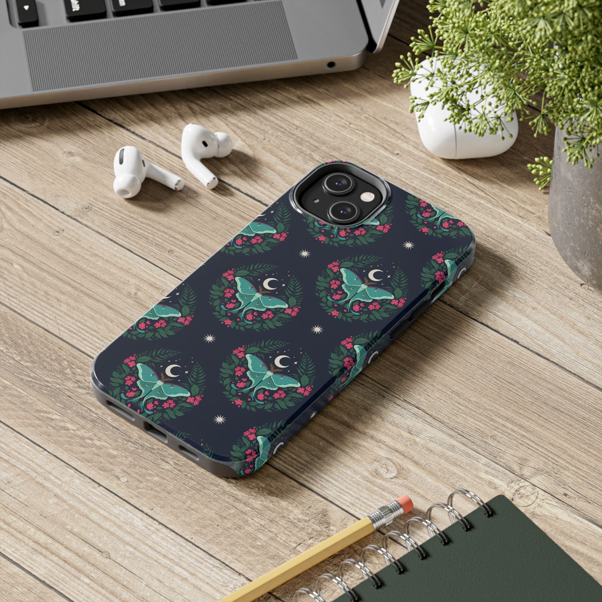 Moon Moth Tough Phone Case — Botanical Nightscape Protective Cover