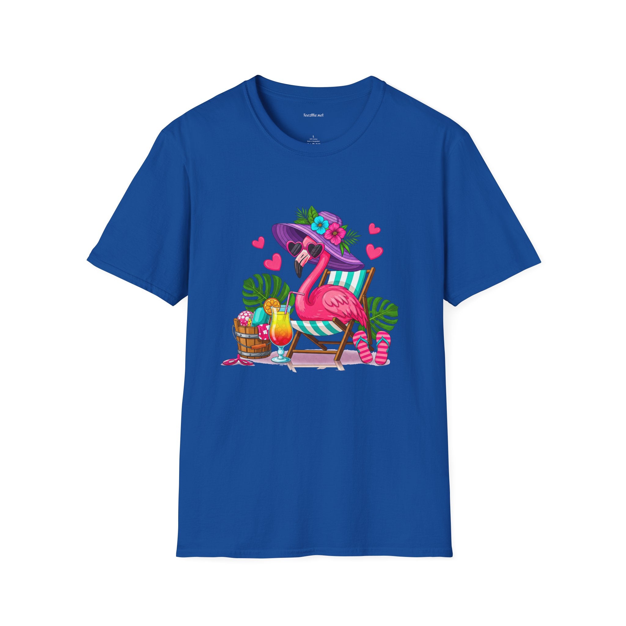 Chic Beach Flamingo Unisex Softstyle T-Shirt 100% Cotton Graphic